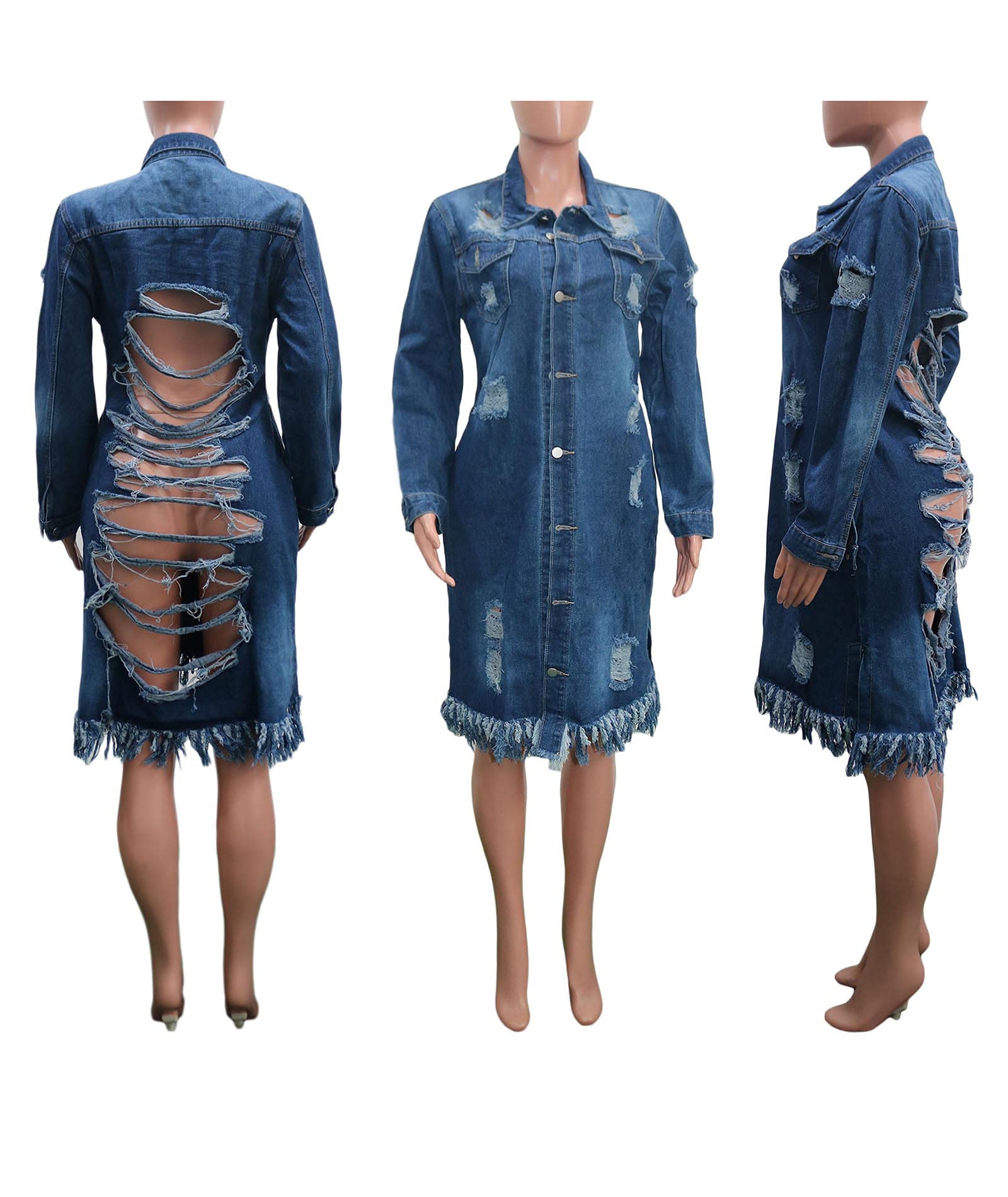 Distressed Denim Jacket for Women - Ripped Denim Coat for Spring & Fall - Stylish Outerwear for Casual & Streetwear Outfits