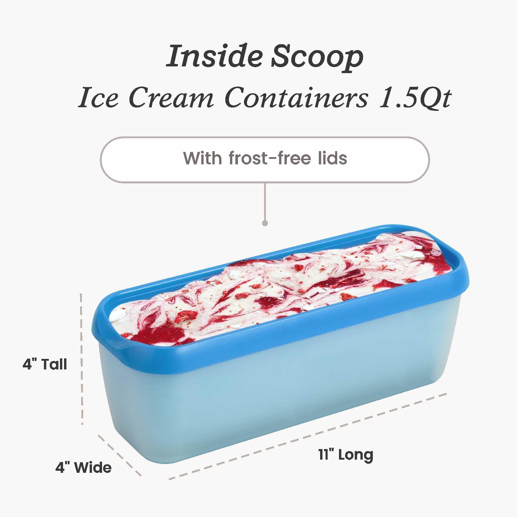 Starpack 'Inside Scoop' 1.5 Quart Ice Cream Storage Containers (2-Pack) - Reusable Freezer-Safe Dessert Containers with Leak-Proof Silicone Lids - Perfect for Homemade Ice Cream, Gelato, Sorbet & Leftovers Storage - Ideal for Kitchen, Parties & Meal Prep