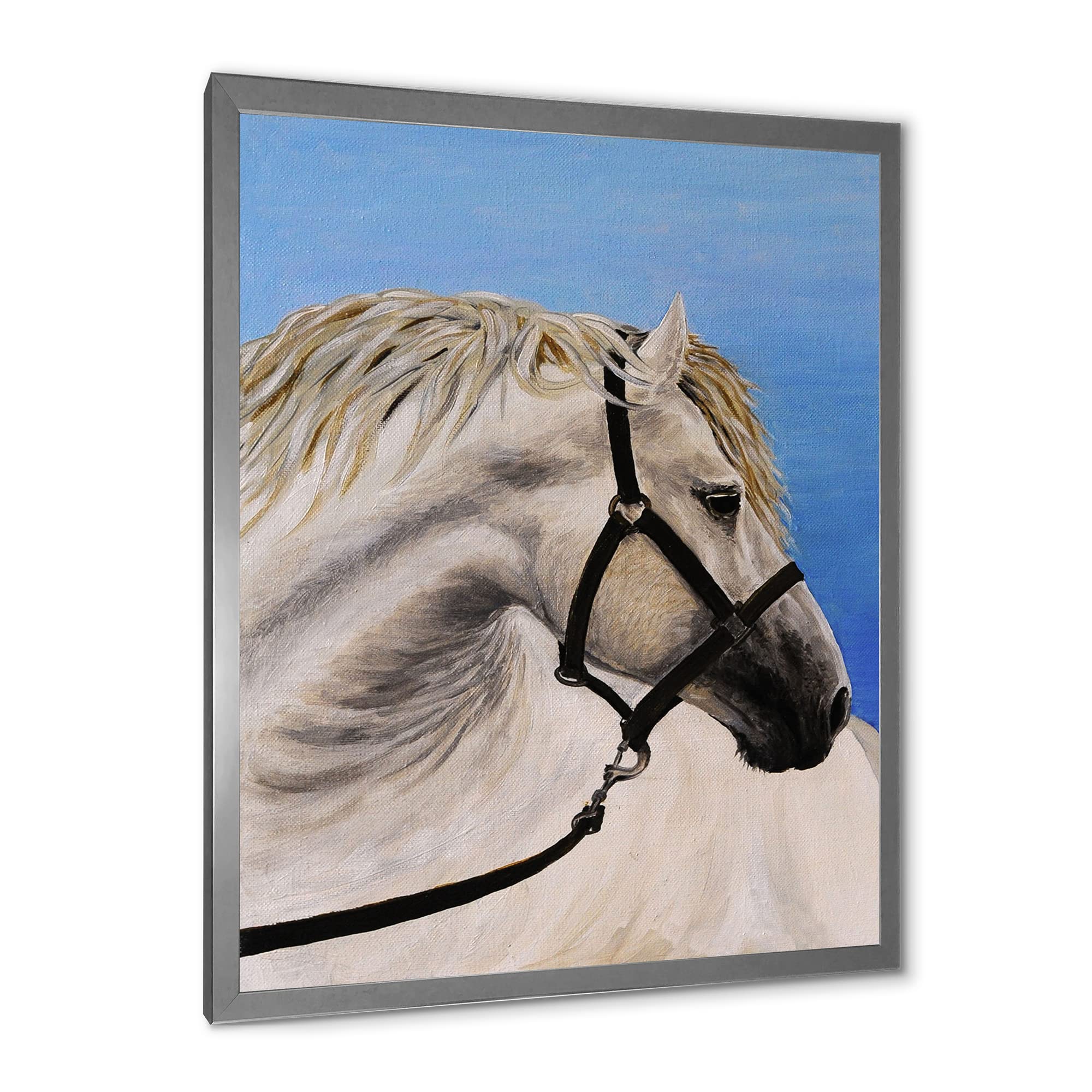 Farmhouse Framed Wall Art - White Horse Portrait in the Furrow - Rustic Home Decor for Living Room, Bedroom & Office