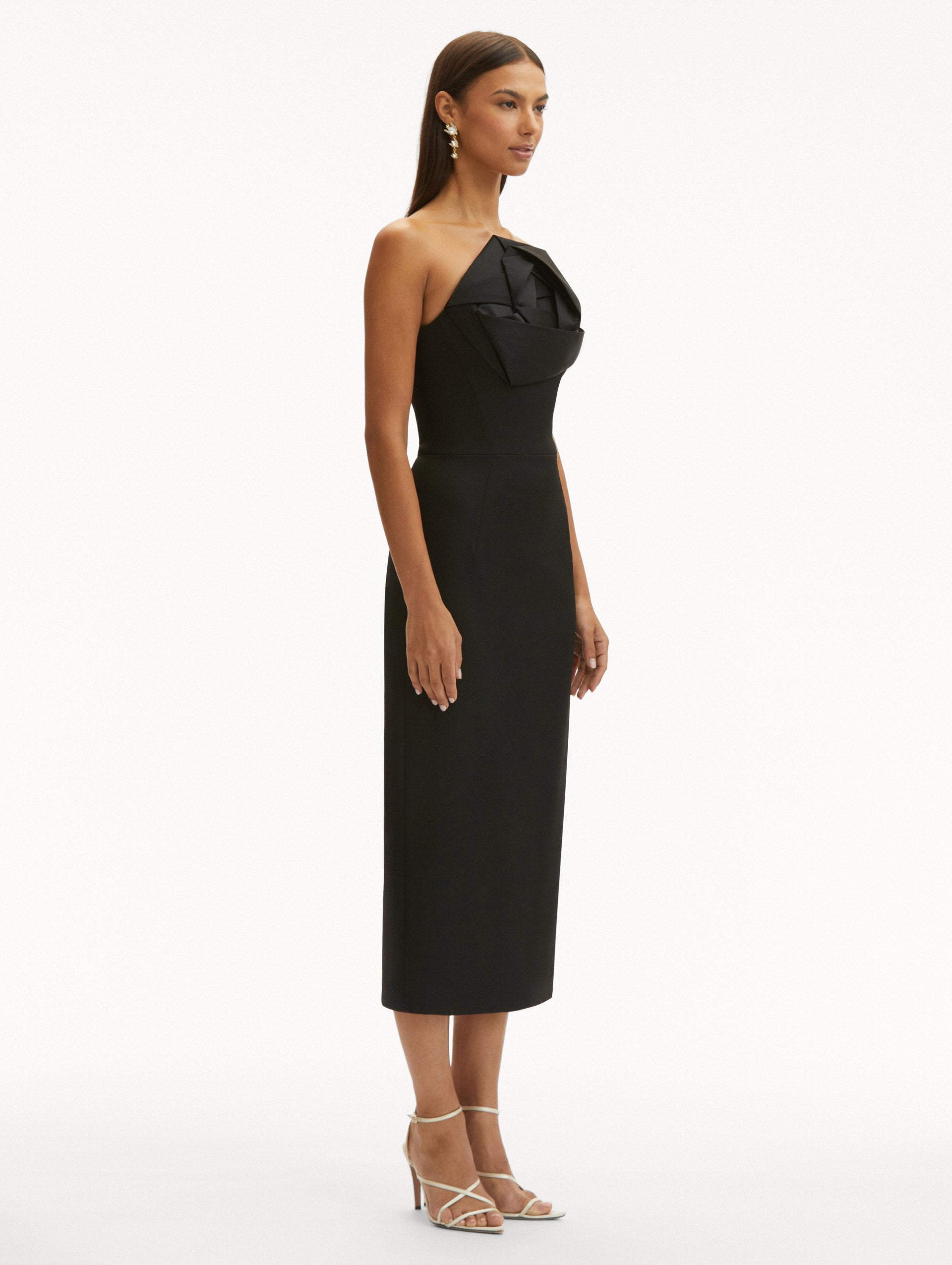 Rosette Tea Length Dress - Elegant Floral Print A-Line Dress for Women | Perfect for Weddings, Parties & Special Occasions