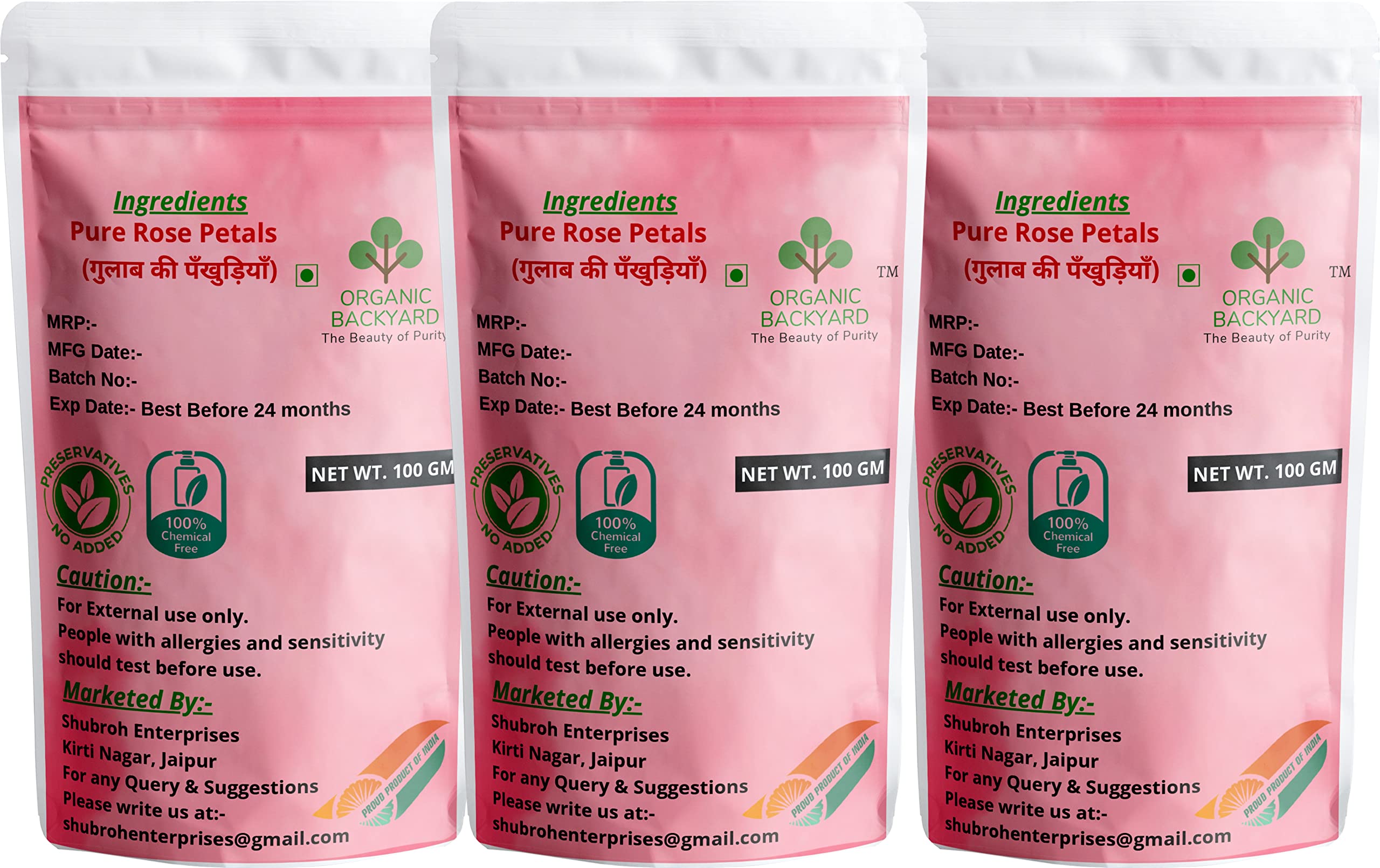 100% Natural Organic Rose Petal Powder for Face Care - 3 Pack (100g Each) | DIY Skincare, Homemade Face Masks & Natural Beauty Treatments