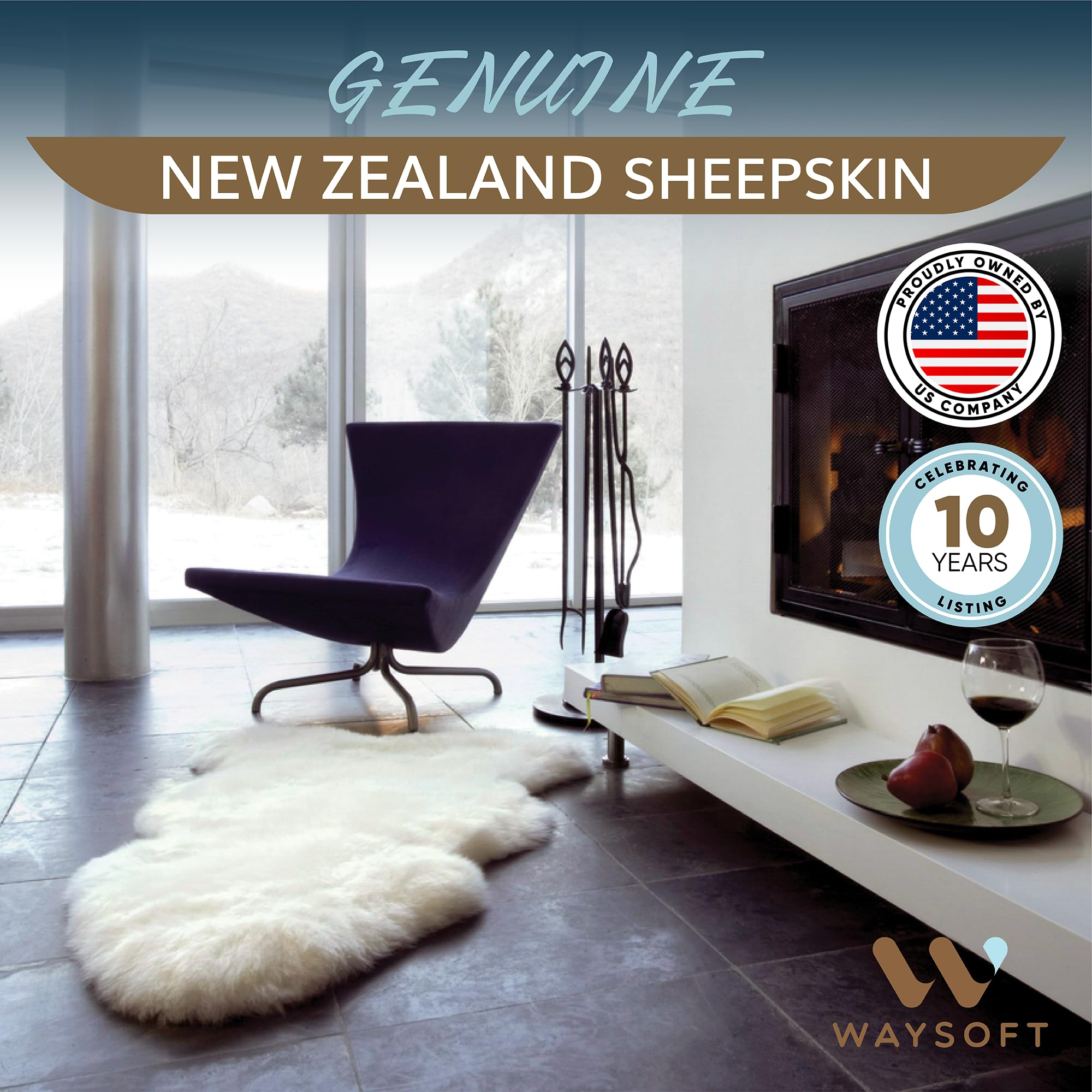 Premium New Zealand Sheepskin Rug - Soft Fluffy Wool Carpet for Bedroom, Living Room, Nursery - Natural Sheep Skin Throw Blanket for Chair, Sofa & Motorcycle Seat - Cozy Home Decor & Pet Bed Mat