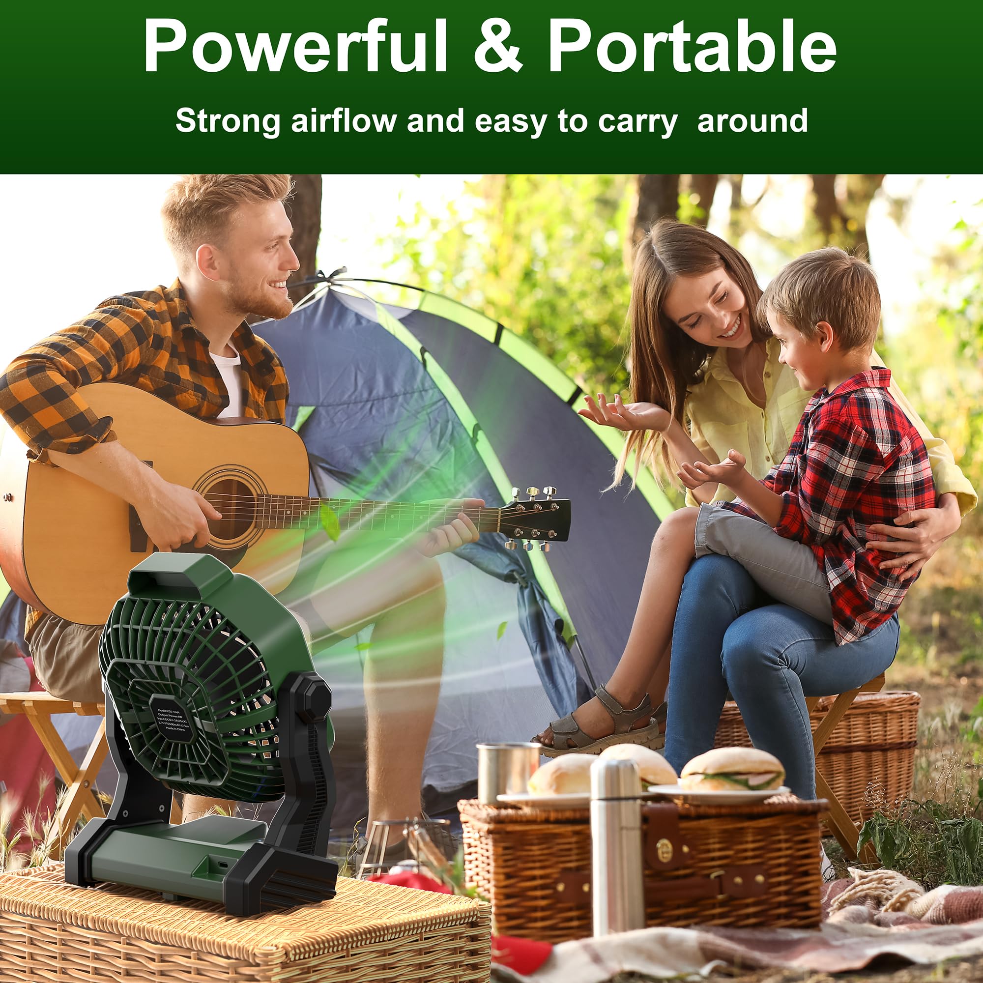 Rechargeable Camping Fan with LED Lantern - 10400mAh Battery Powered Portable Tent Fan for Outdoor Travel, Home, Office & Desk Use | Perfect for Camping Essentials, Emergency Lighting & Personal Cooling