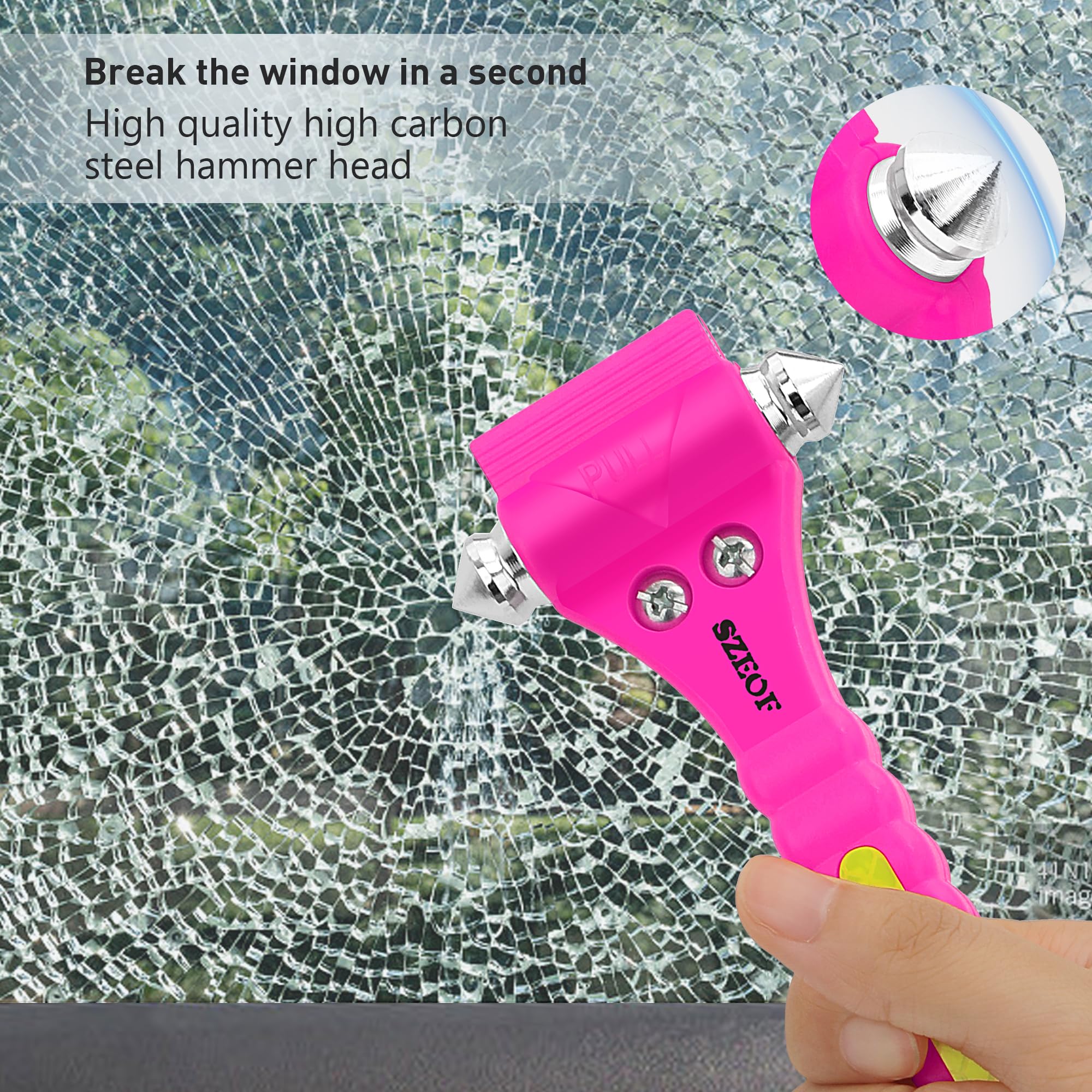 Emergency Car Window Breaker & Seatbelt Cutter - 4 Pack Pink Safety Hammer for Vehicle Escape - Multi-Tool for Car Accidents, Storms & Emergency Situations - Perfect for Road Trips, Commuting & Emergency Kits
