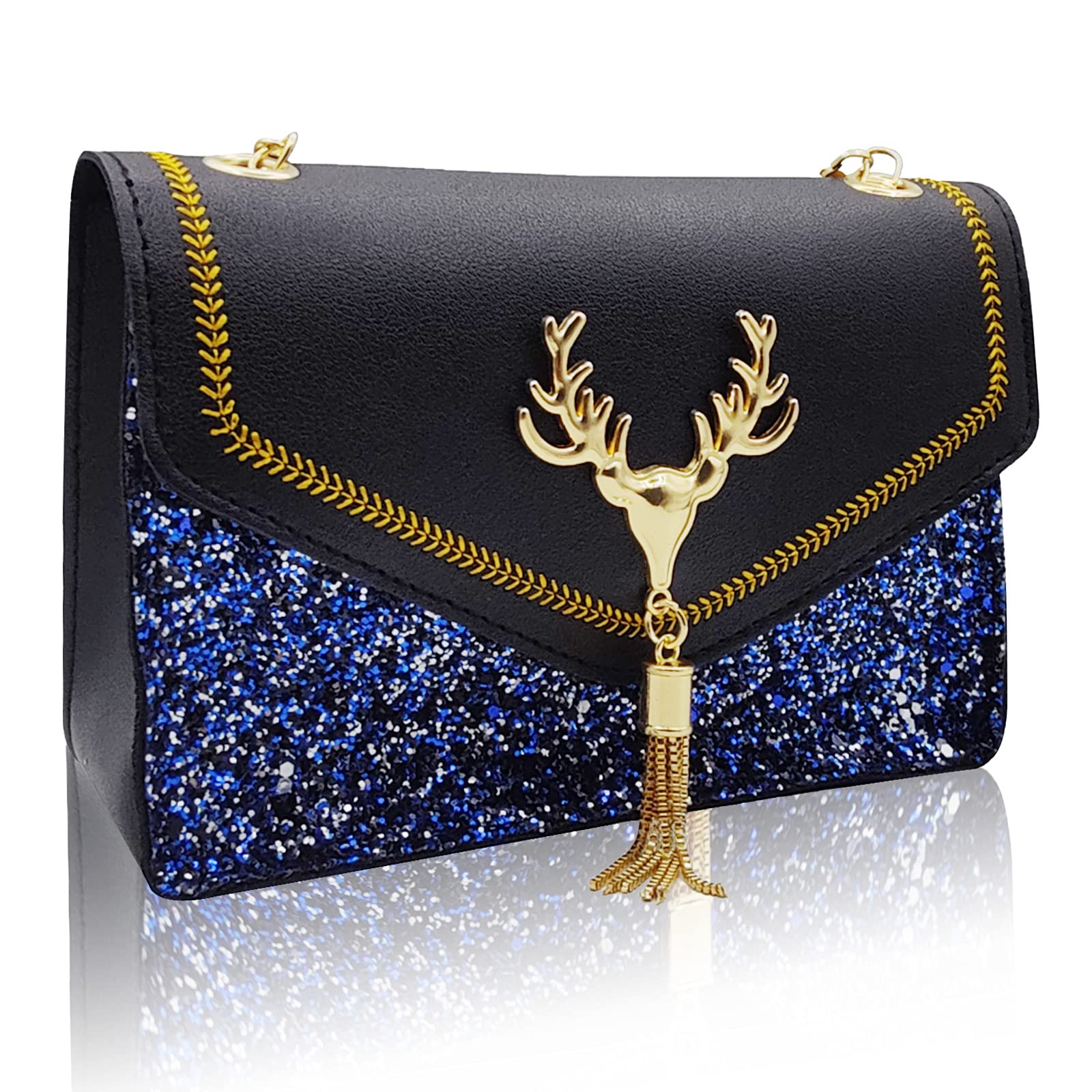 Women's Quilted Crossbody Bag with Deer Head Sequin Design - Stylish Square Flap Shoulder Purse for Daily Use, Parties & Travel