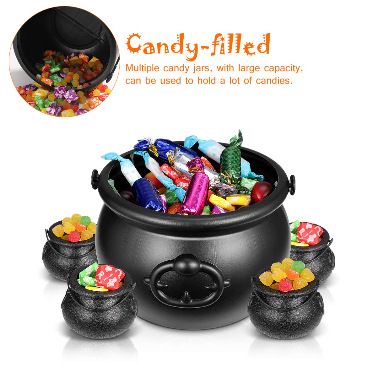12 PCS Halloween Black Cauldron Candy Buckets - Mini Witch Kettle Treat Containers for Kids Party Favors, Trick or Treat, Classroom Prizes & Halloween Decorations
