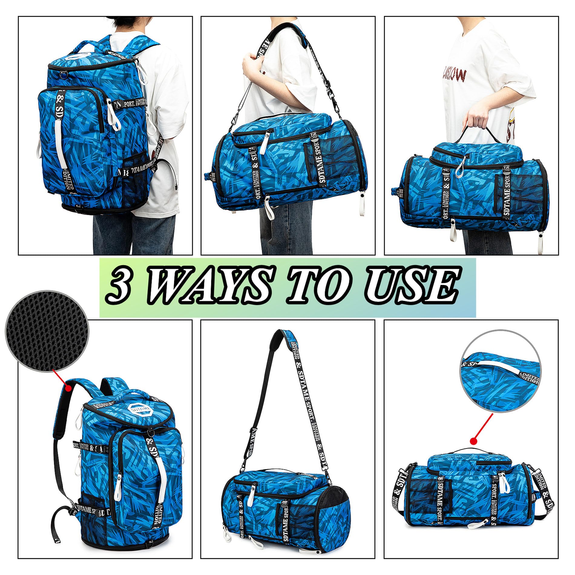 Multi-Functional Gym Duffle Backpack with Shoe Compartment & Waterproof Layer - 4-Way Convertible Travel Backpack for Men & Women - Perfect for Fitness, Gym, Travel, Camping & Weekend Getaways - Includes Laptop Compartment for Work or School