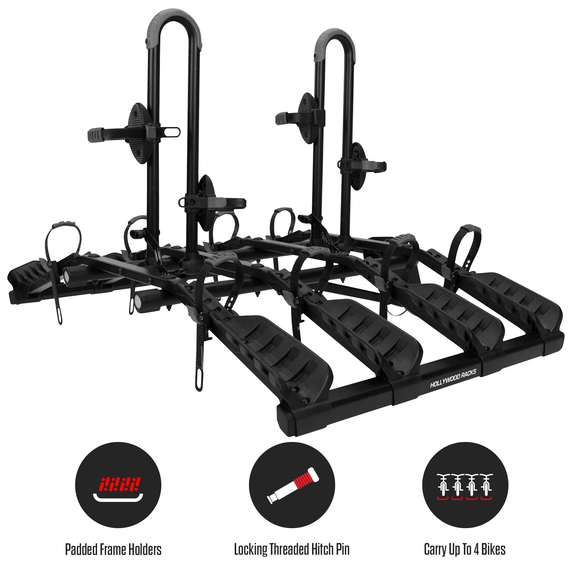 Hollywood Racks Destination 4 Hitch Bike Rack - Lightweight Black Platform Style for Cars - Securely Carries 4 Bikes - Fits Most Bicycle Styles & Sizes - Perfect for Road Trips, Camping & Outdoor Adventures