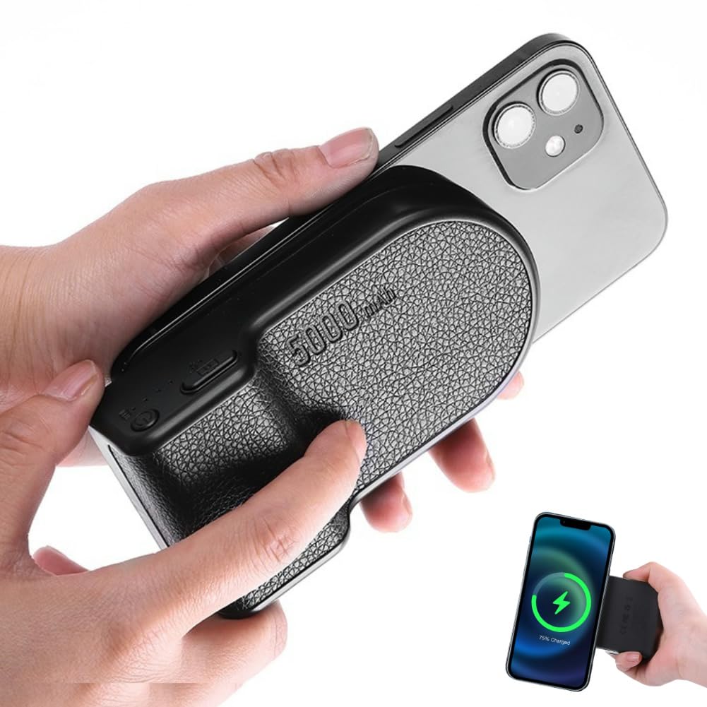INOVAGEN Magnetic Phone Selfie Grip with 5000mAh Power Bank & Qi Wireless Charging - Bluetooth Camera Handle Bracket for iPhone Android Vlogging, Photography and Video Shooting - Perfect for Travel, Live Streaming and Content Creation