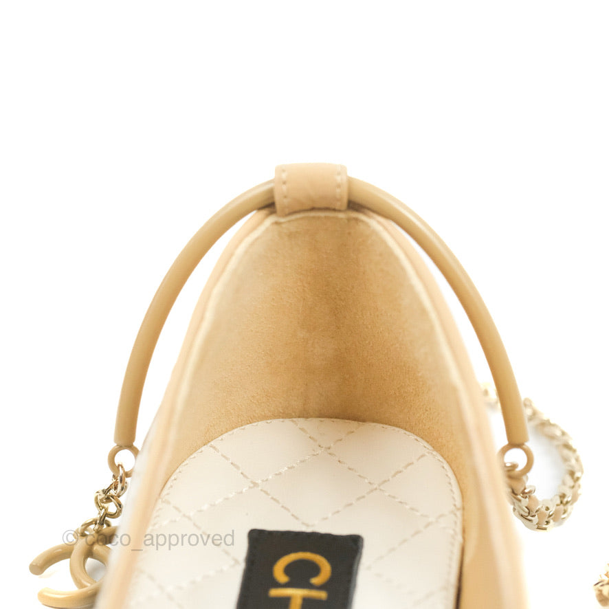 Chanel Cap Toe Ankle Chain Ballerina Flats - Women's Luxury Ballet Shoes in Black & Beige | Perfect for Office, Date Night & Special Occasions