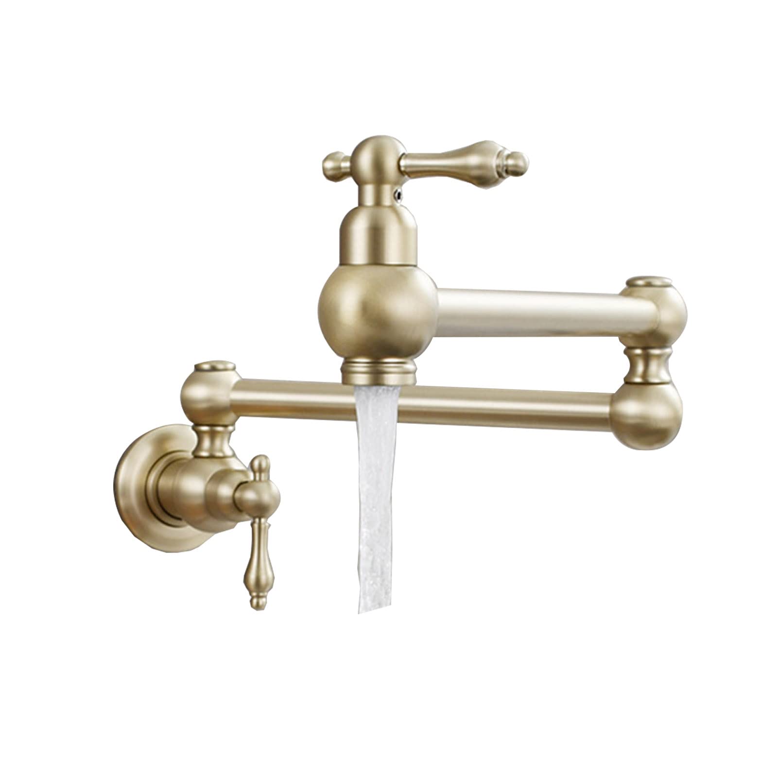 Vintage Wall-Mounted Pot Filler Faucet - Brass Swing Arm Double Joint Kitchen Faucet with Single Hole & Two Handles - Perfect for Retro Style Kitchens & Cooking Enthusiasts