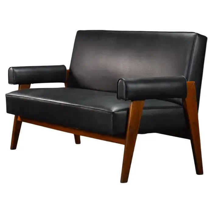 Pierre Jeanneret Handmade Designer Black Sofa - Mid-Century Modern Luxury Furniture for Living Room, Lounge & Office Decor