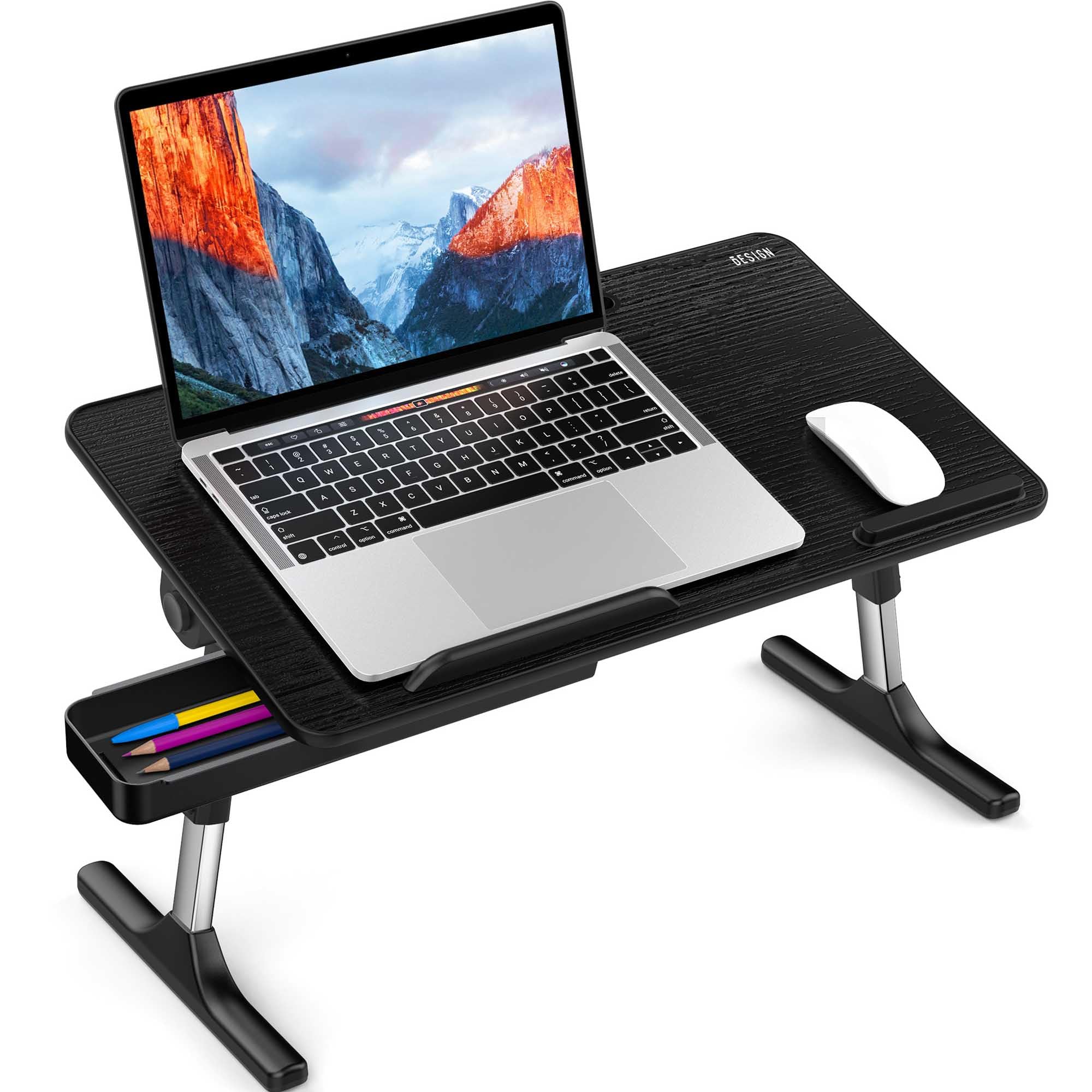Besign LT05 Adjustable Laptop Stand - Portable Lap Desk for Bed, Sofa & Office - Foldable Computer Table for Working, Reading & Breakfast in Bed - Medium Size Black Workspace Solution