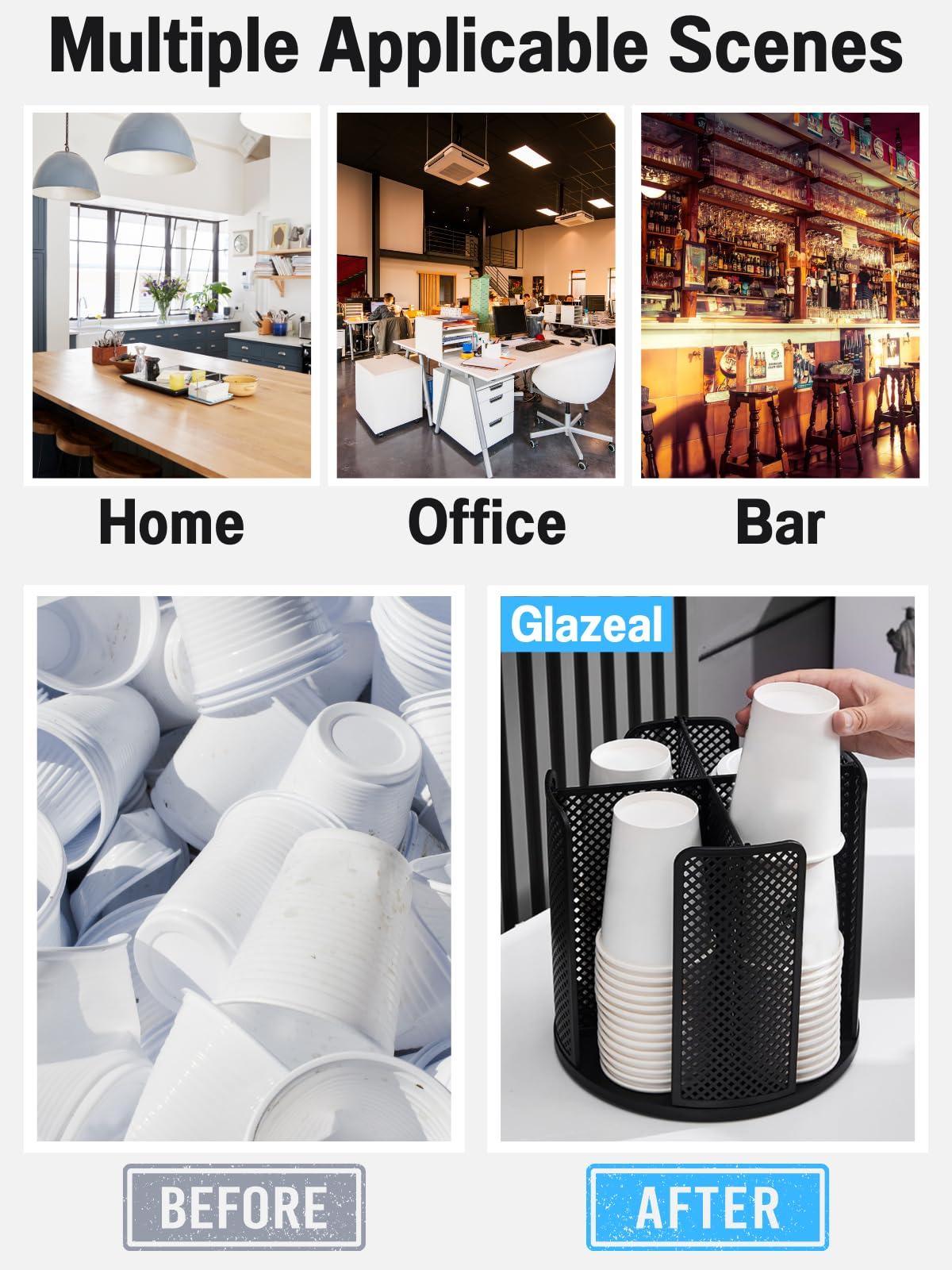 Rotatable Cup and Lid Organizer with 4 Compartments - Coffee Cup Dispenser for 5-16 oz Paper Cups - Space-Saving Storage for Home, Kitchen, Coffee Shop, Restaurant, Bar & Office - Perfect for Organizing Coffee Cups, Lids & Drinkware on Countertops