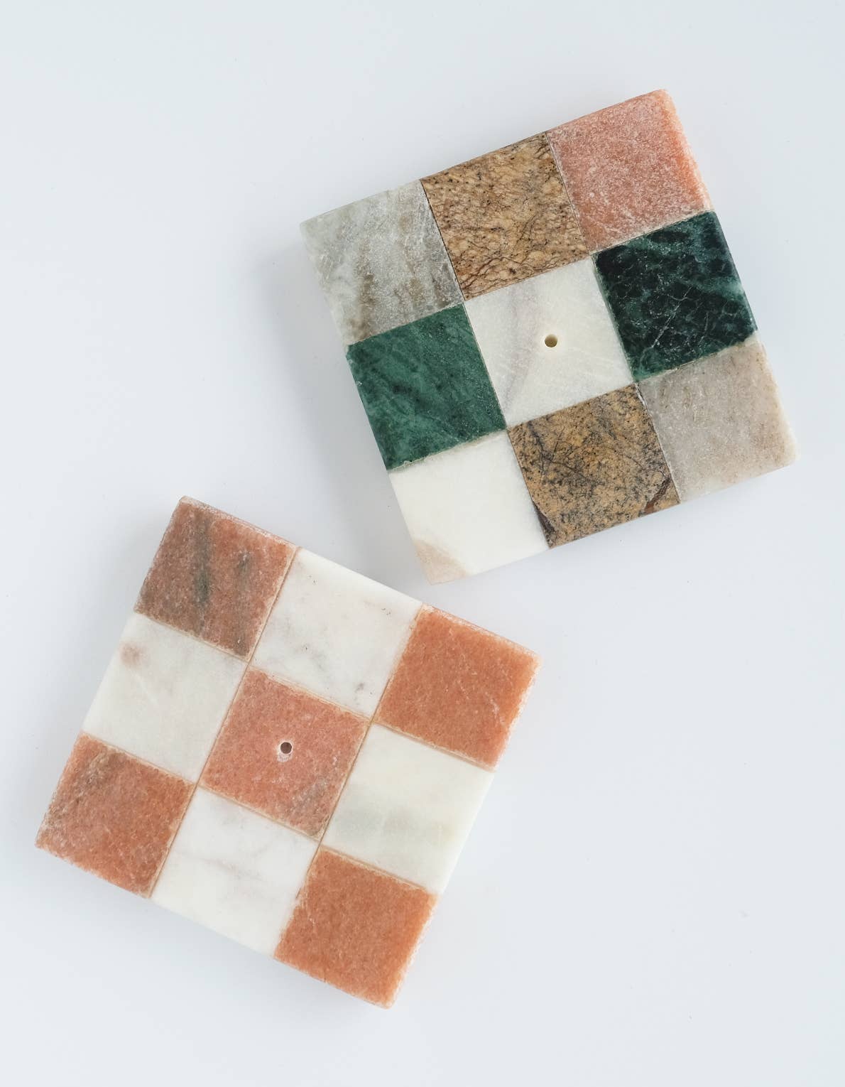 Elegant Pink and White Marble Check Incense Holder - Stylish Home Decor for Meditation, Yoga, and Aromatherapy