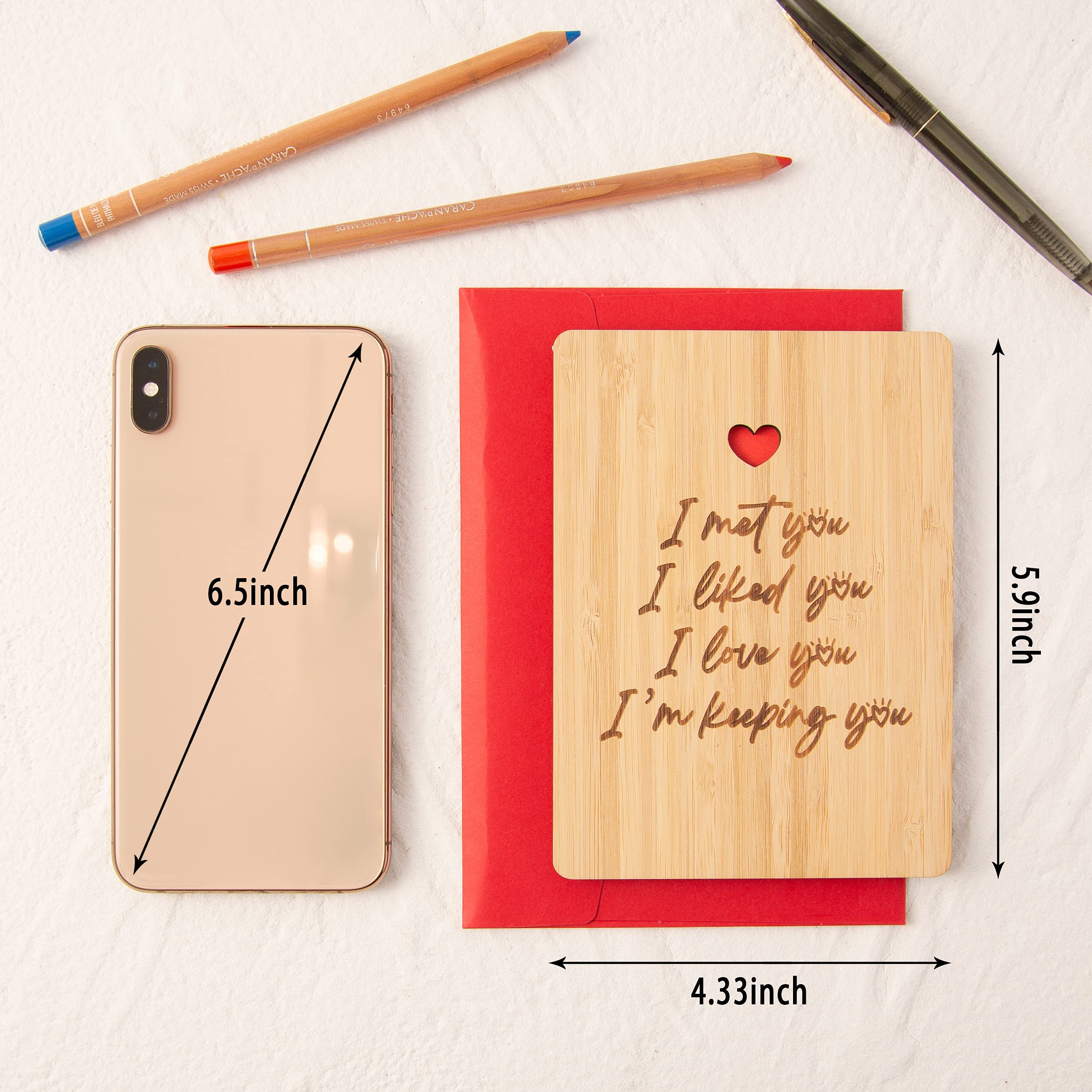 Romantic Valentine's Day Cards for Him & Her - Handmade Bamboo Anniversary Card for Husband, Wife, Boyfriend, Girlfriend - I Love You Gift Ideas - Perfect for Valentine's Day, Anniversaries & Special Occasions