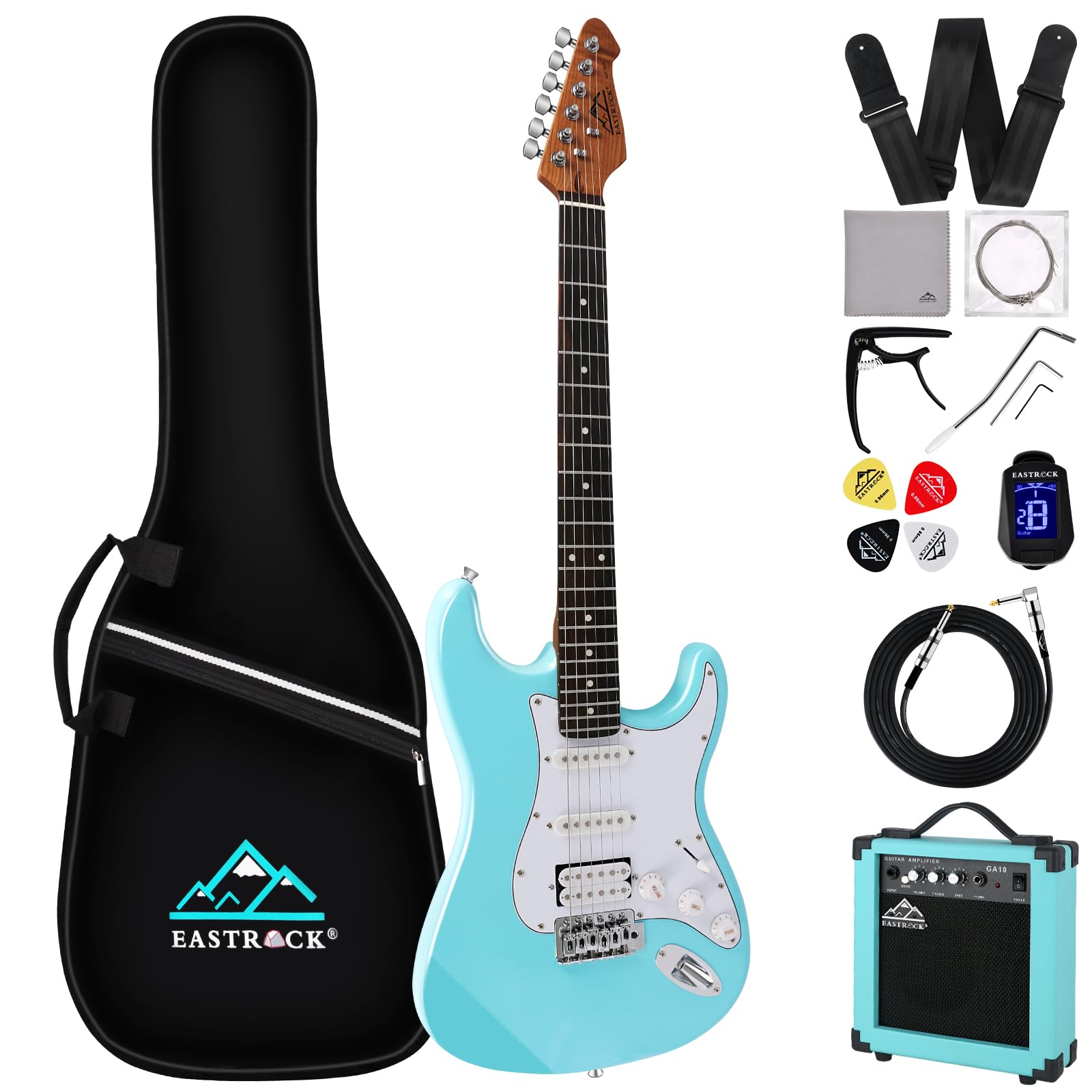 EASTROCK 39 Inch Full Size Electric Guitar Starter Kit for Beginners with 10W Amp, Tuner, Strings, Picks, Tremolo Bar, Strap & Case Bag (Macaron Blue) - Perfect for Home Practice, Studio Recording & Live Performances