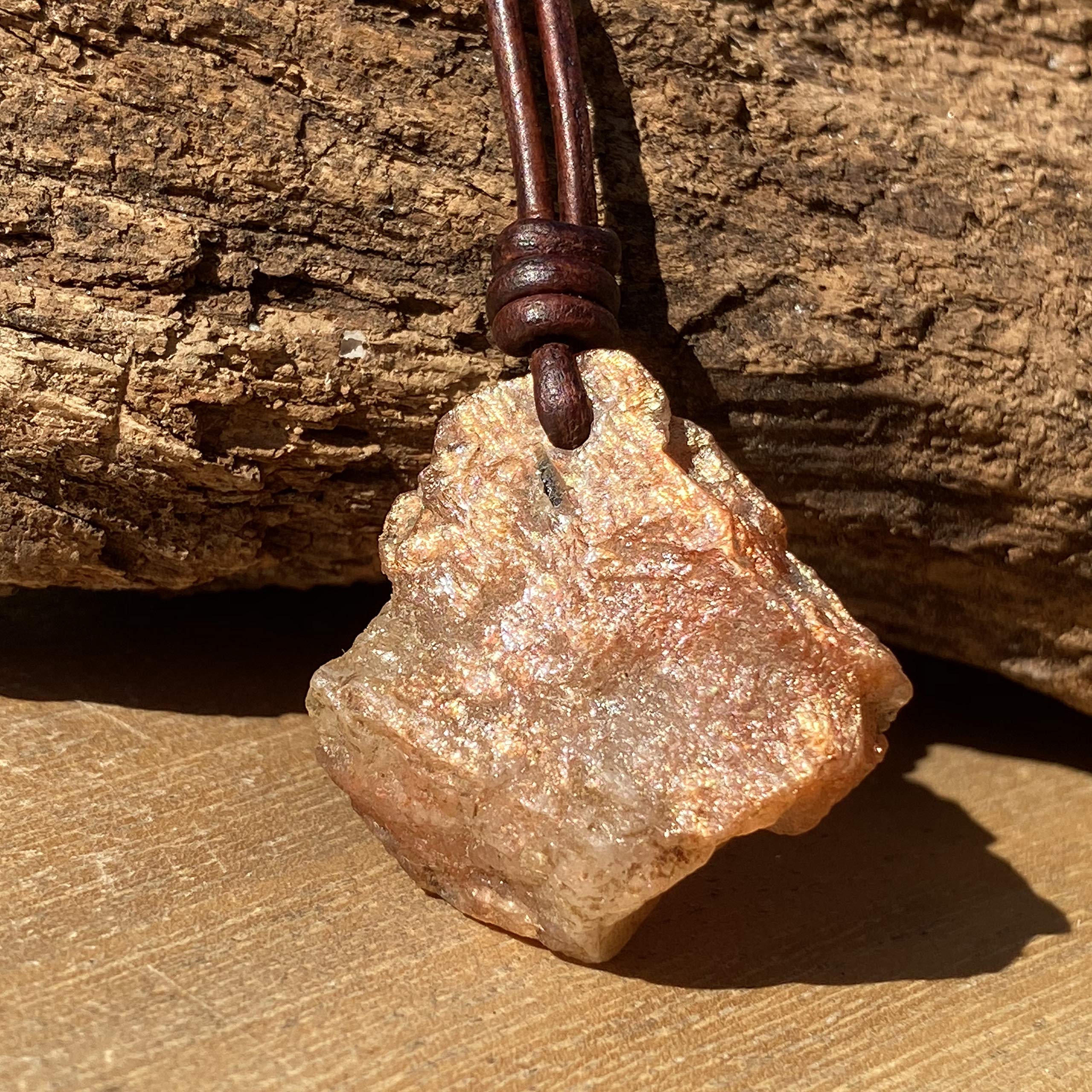 Sunstone Raw Necklace - Genuine Natural Healing Stone Jewelry for Women & Men | Spiritual Pendant for Emotional Protection & Balance | Rough Crystal Gemstone Gift for Best Friend (Piedra Del Sol) | Perfect for Meditation, Yoga & Energy Healing