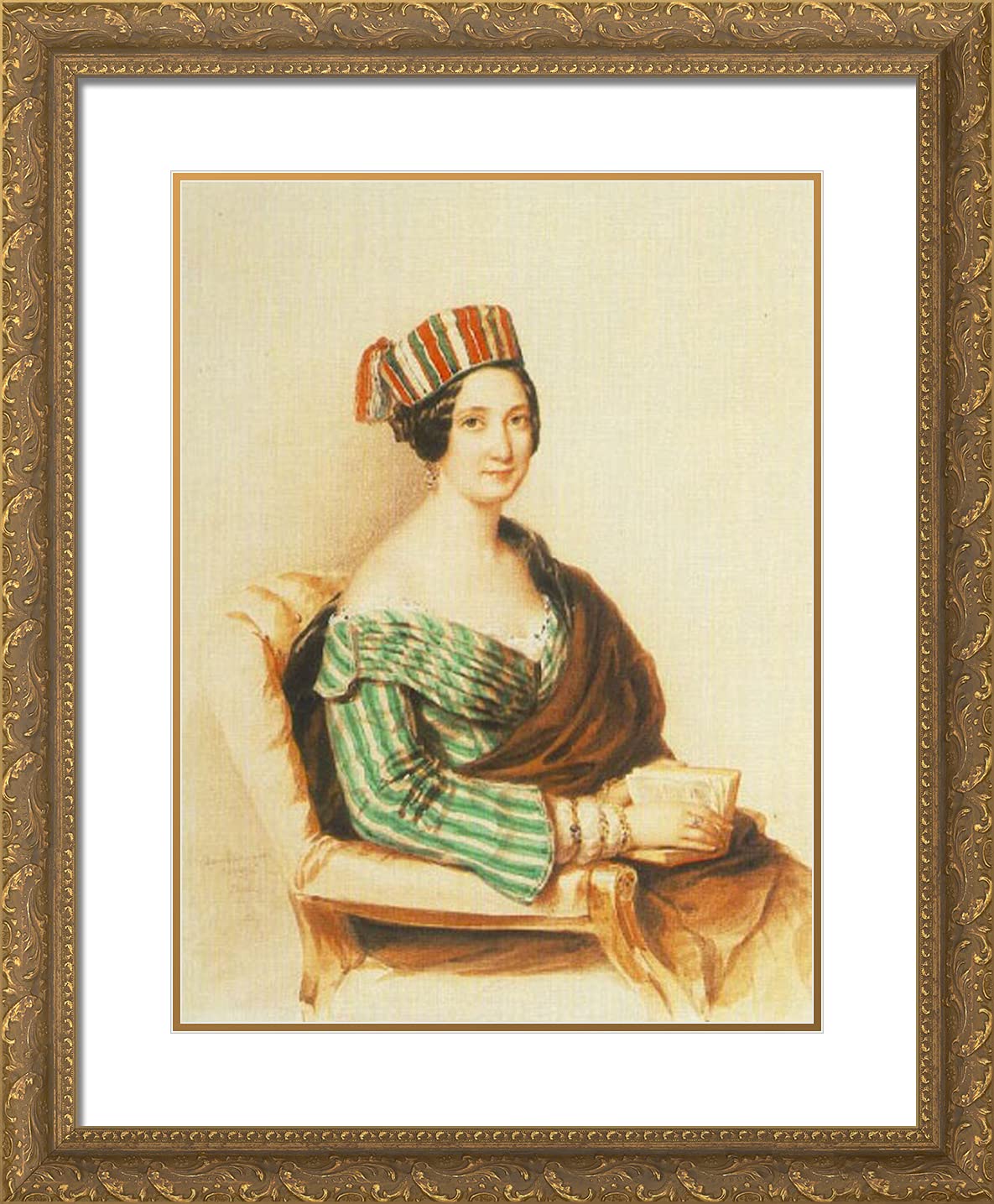 20x24 Gold Ornate Framed Art Print - Woman in Striped Dress by Miklos Barabas | Double Matting Wall Decor | Perfect for Living Room, Bedroom & Office