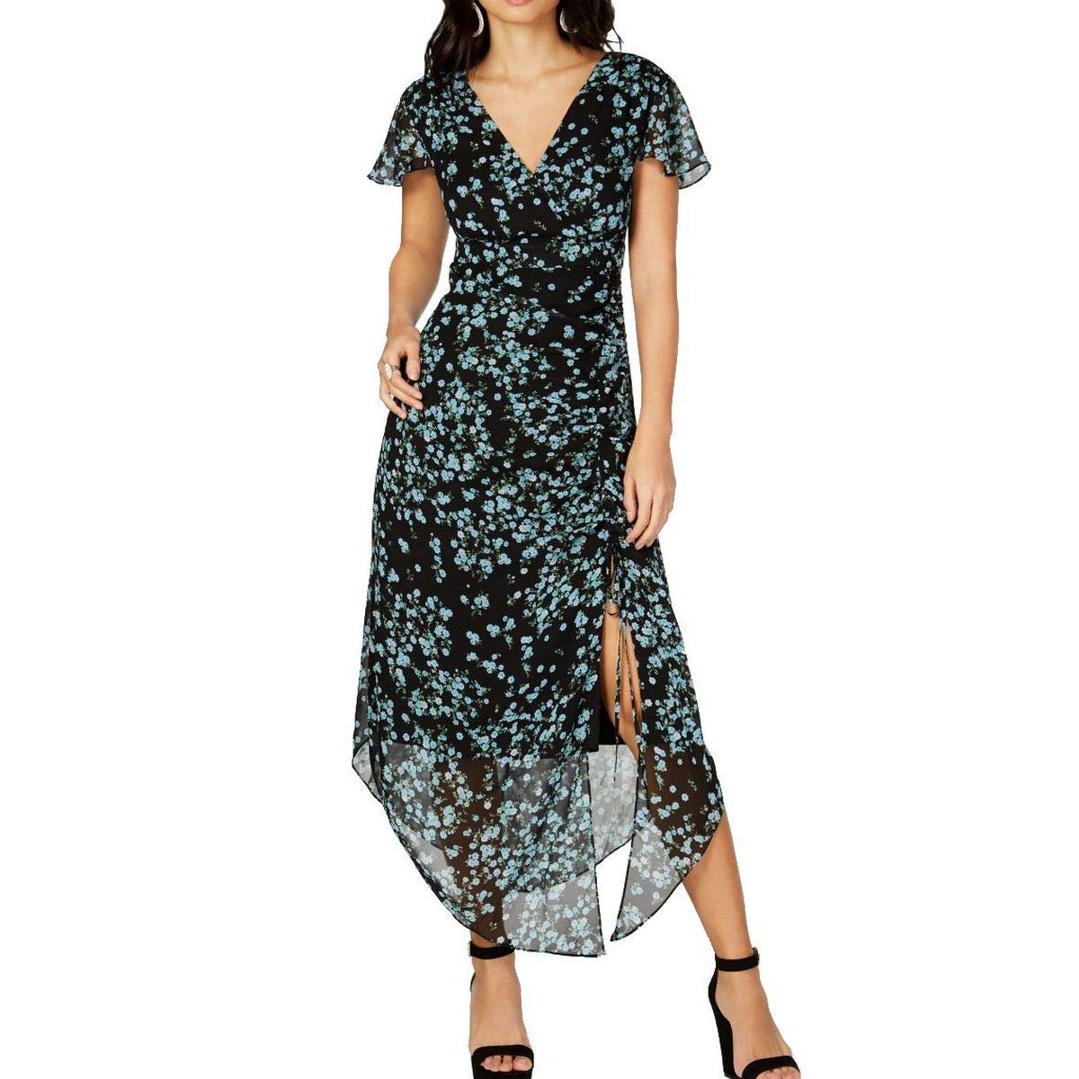 INC Women's Floral Print Flutter Sleeve Ruched Maxi Dress - Elegant Summer Beach Wedding Party Wear