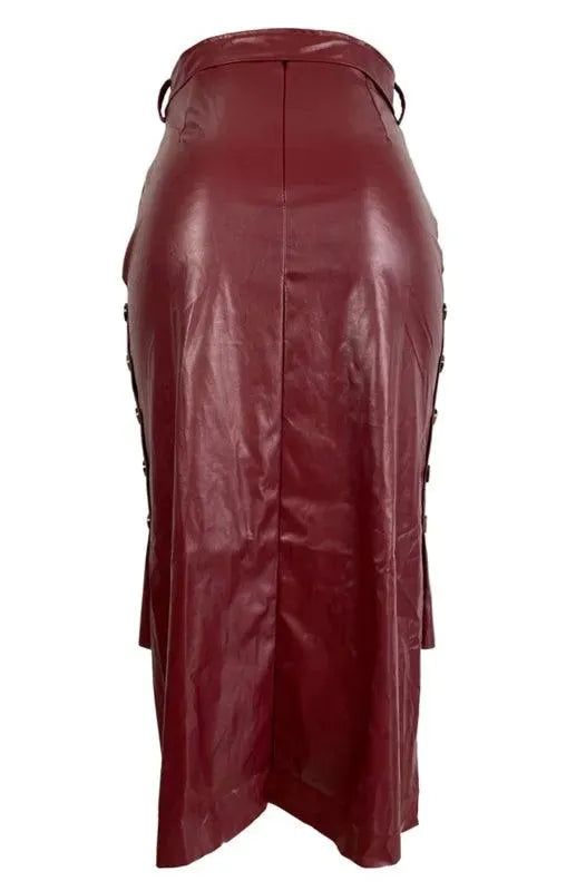 Stylish Belted Leather Pencil Midi Skirt with Side Slit - Women's High Waist Slim Fit Skirt for Office, Party & Date Night Outfits