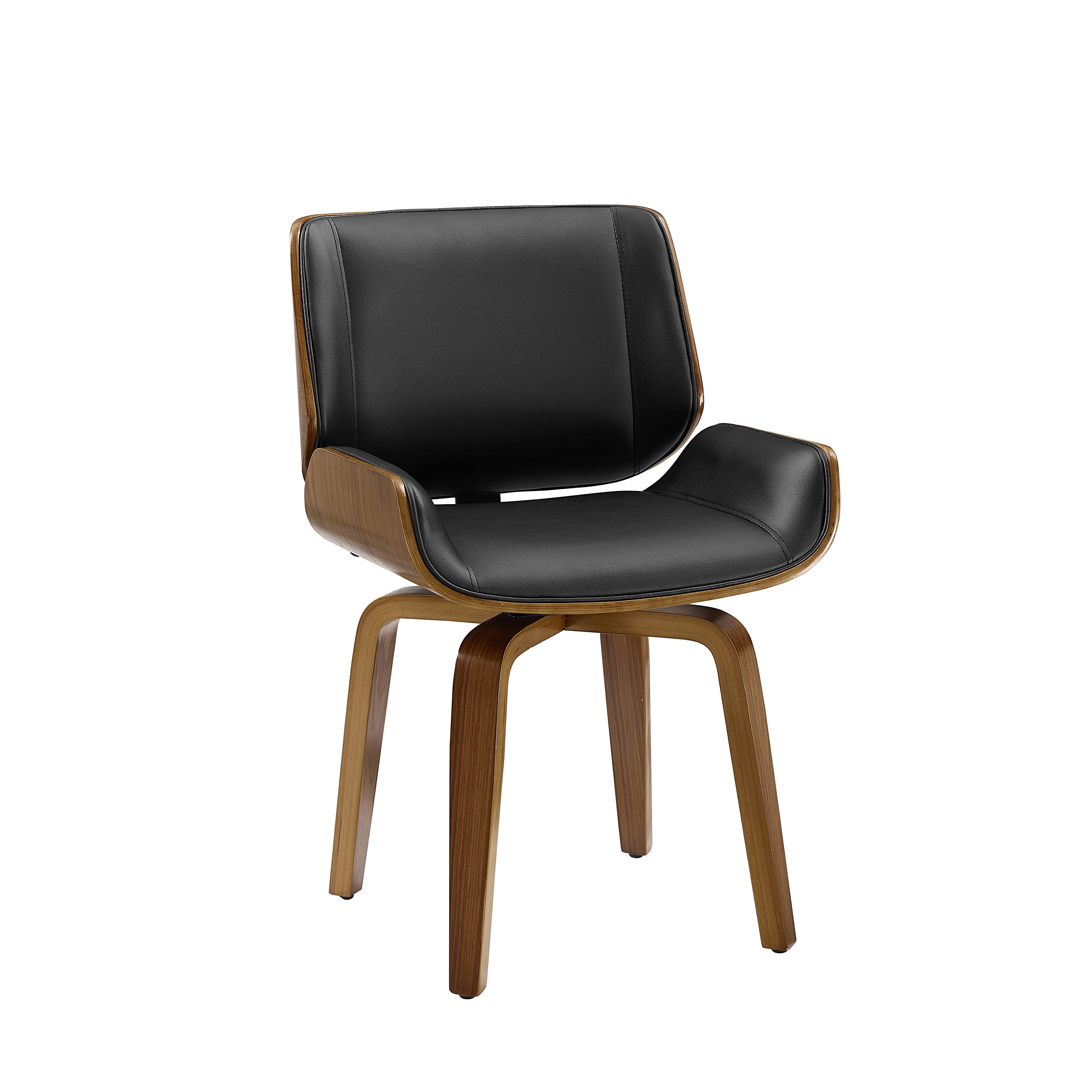 Volans Swivel Home Office Chair - Faux Leather 360° Rotating Desk Chair with Wooden Legs, Armless Design for Workspace, Kitchen & Dining Room - Black | Perfect for Small Spaces & Minimalist Home Decor