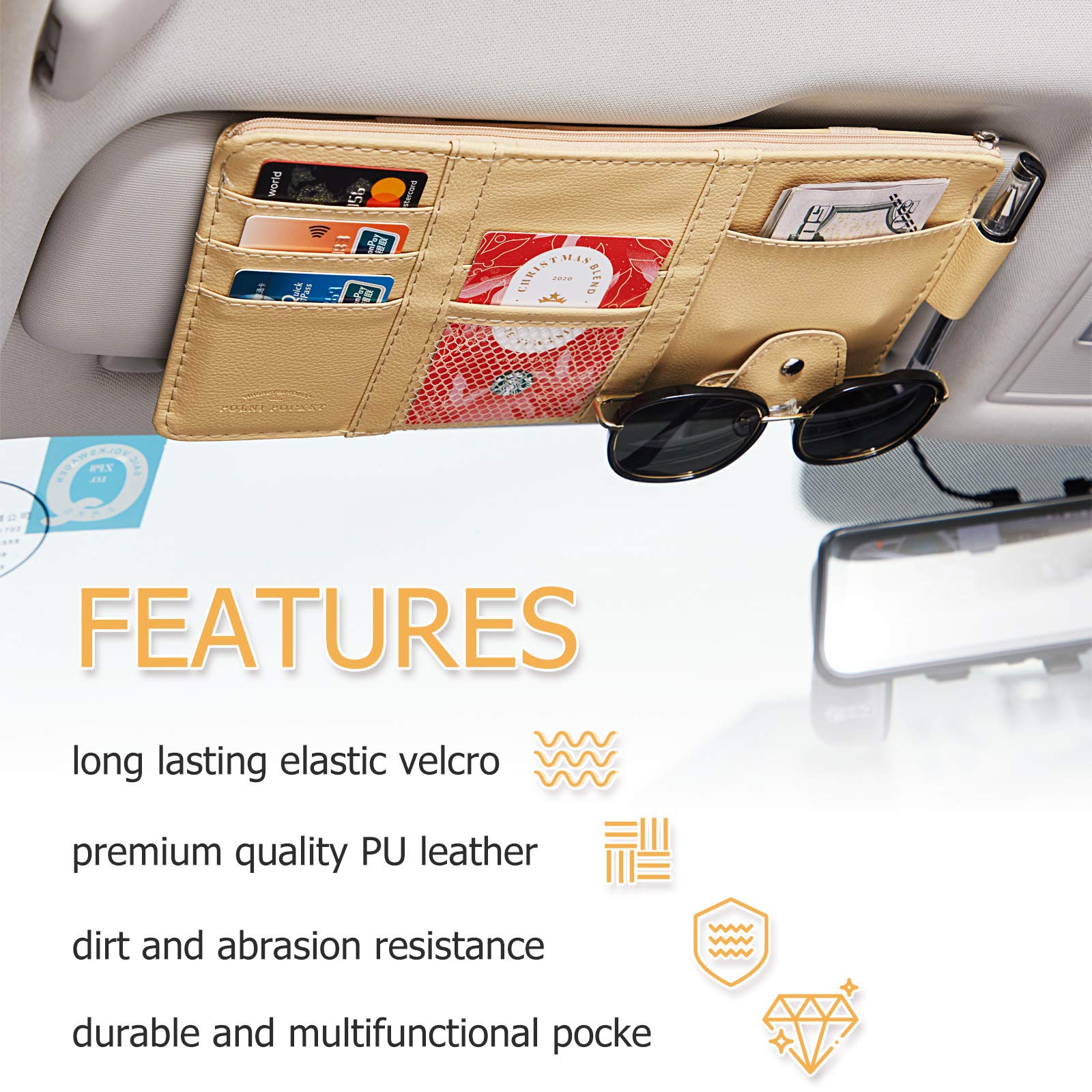Boao Car Sun Visor Organizer - 2 Pack PU Storage for Sunglasses & Documents - Travel & Commute Use