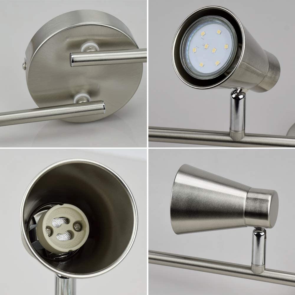 Depuley 4-Way Adjustable Ceiling Spotlights - Brushed Nickel Finish with GU10 Bulbs Included - Rotatable Directional Lighting for Kitchen, Dining Room, Bedroom & Office - Perfect for Task Lighting and Accent Illumination