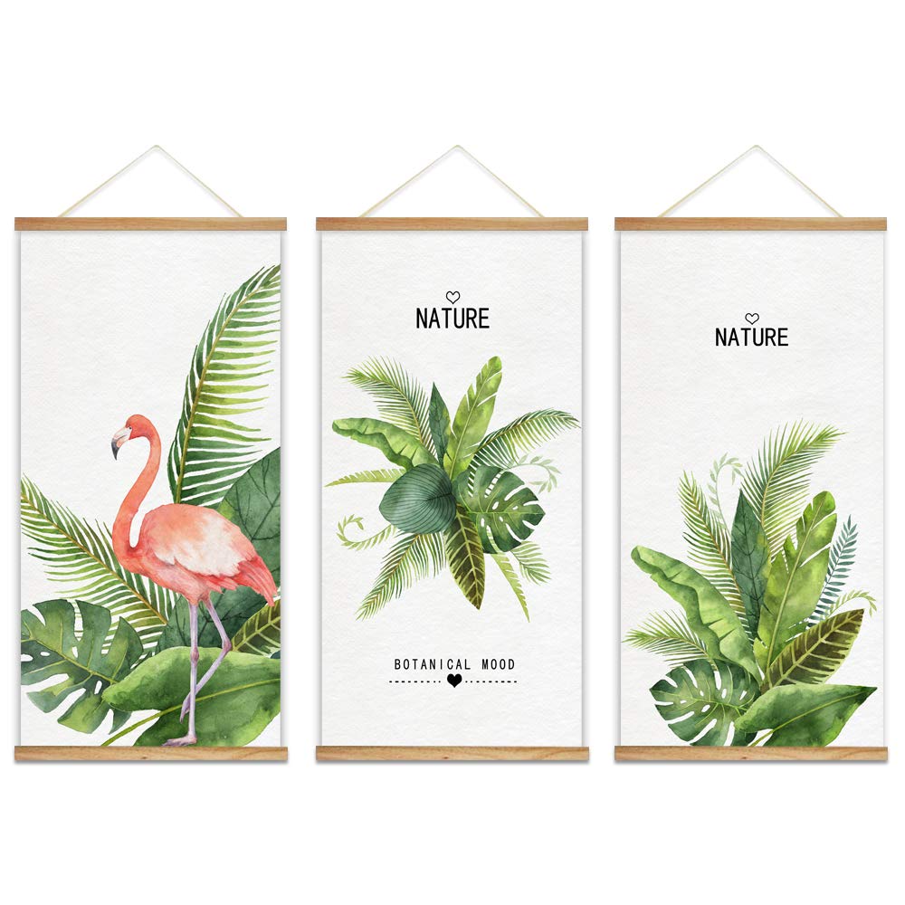 Wall26 Framed Green Plants Wall Art - 3 Panel Canvas Prints 18x36 Inches, Ready to Hang Home Decor for Living Room, Bedroom & Office | Nature-Inspired Botanical Poster with Wood Frame