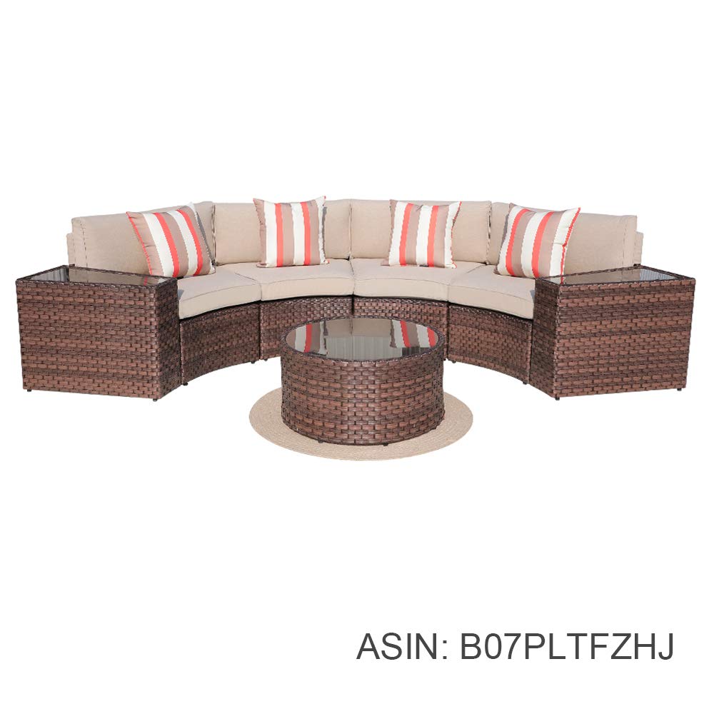 SUNSITT 2-Pack Rattan PE Resin Wicker Patio Side Tables with Tempered Glass Top - Brown Wedge End Tables for Living Room, Balcony & Outdoor Furniture Decor