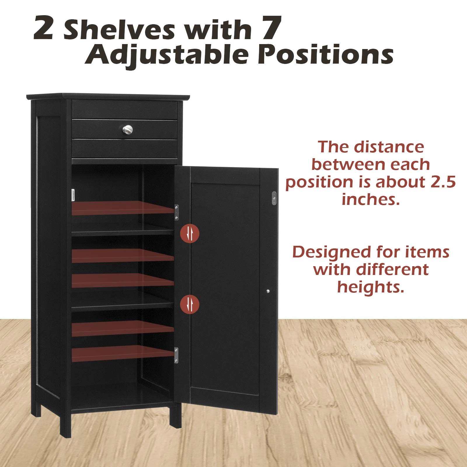 GLACER Floor Storage Cabinet with 2 Adjustable Shelves - Multifunctional Bathroom & Living Room Organizer, 14 x 12 x 34.5 Inches, Black - Perfect for Small Spaces, Bathroom Essentials & Home Decor Storage