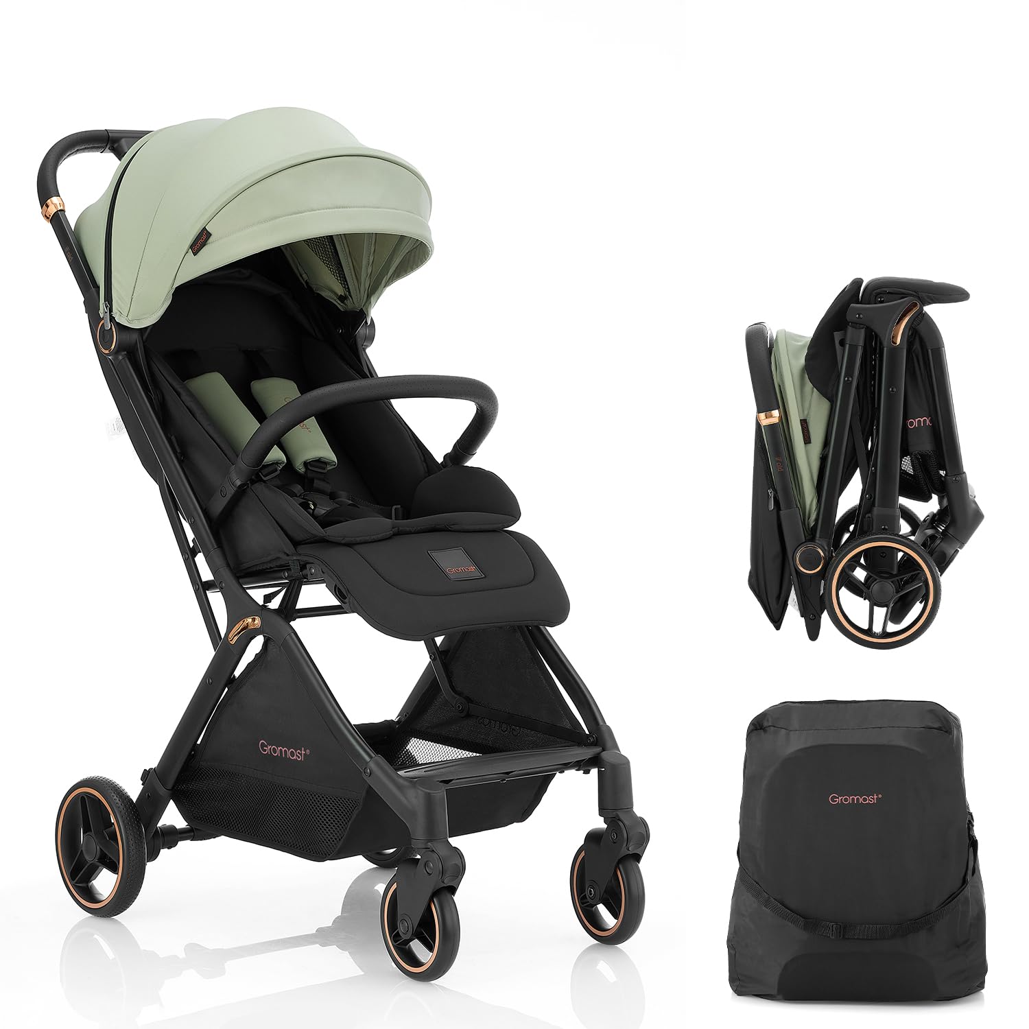 Lightweight Gravity Folding Baby Stroller - Adjustable Backrest & UV Protection Canopy for Toddlers | One-Hand Automatic Fold Travel Stroller | Perfect for Air Travel, Shopping & Daily Walks (Green)