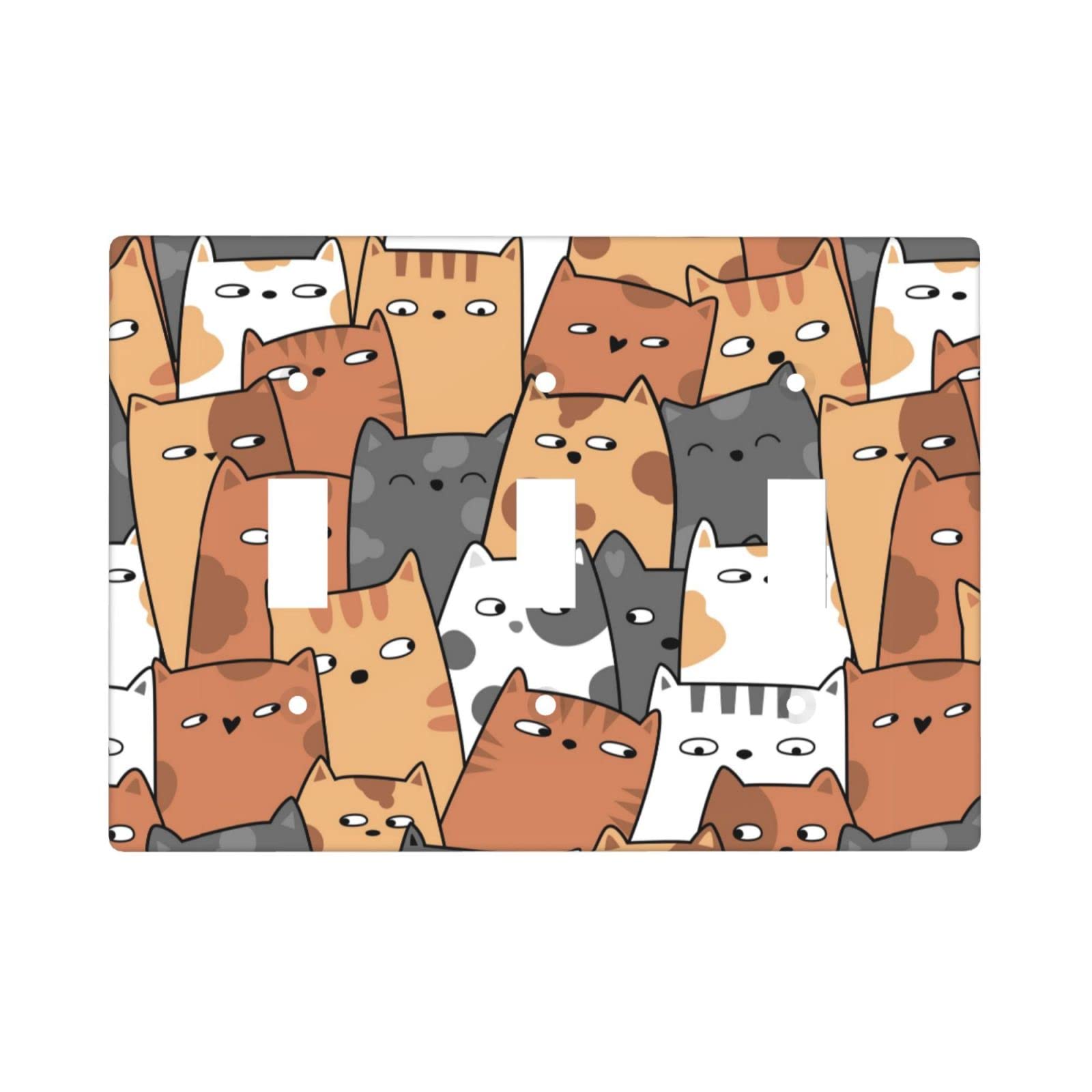Adorable Cat Light Switch Cover - Decorative 3 Gang Toggle Wall Plate for Home & Kitchen Decor - Perfect for Bedroom, Nursery, and Living Room Wall Accessories
