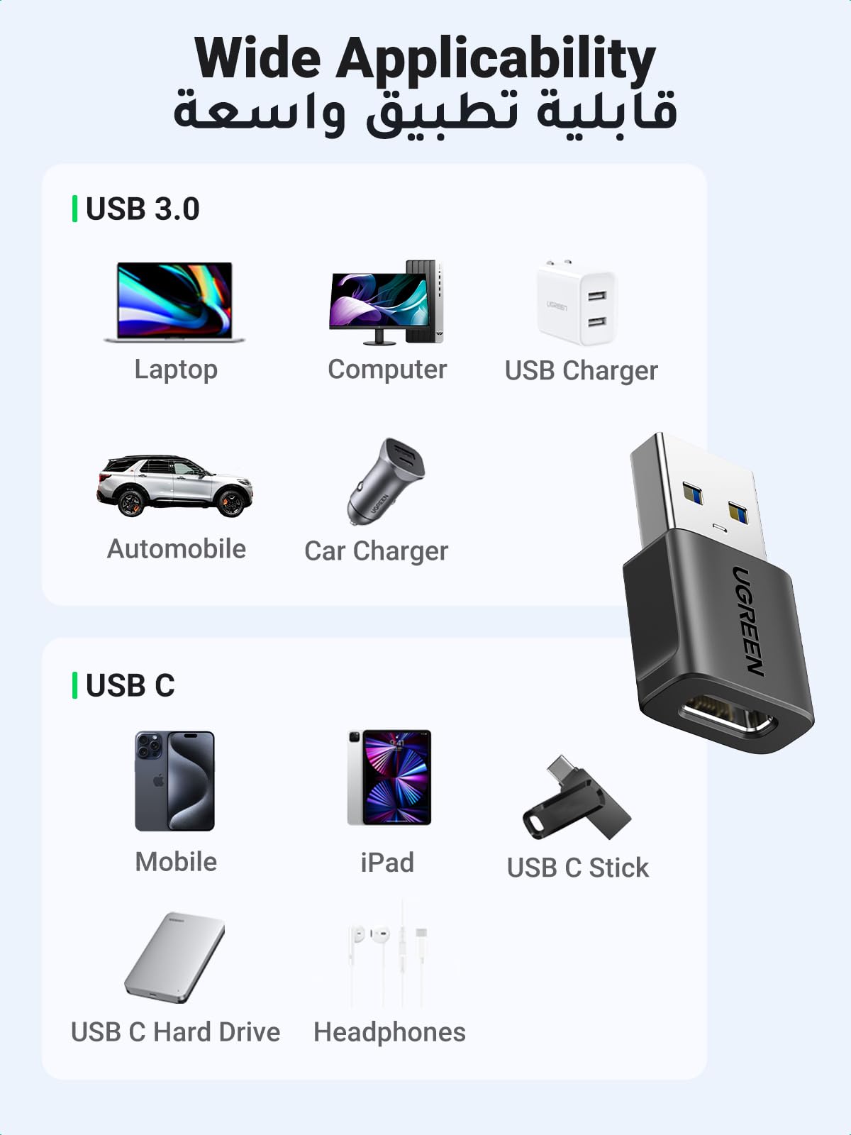 UGREEN USB C to USB Adapter 2Pack - 10Gbps Type C to USB A Female to Male Converter - Compatible with iPad Pro/Air, iPhone 16 Pro Max, Galaxy S23/S24 Ultra - for Data Transfer, Charging & Device Connectivity