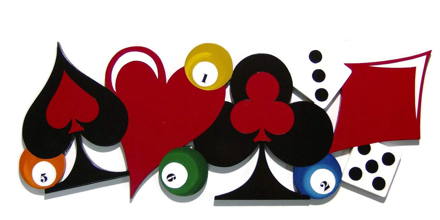 Poker & Billiards Themed Wooden Wall Art - Handcrafted Billiard Card Dice Sculpture by Diva Art69 - Perfect for Game Room, Man Cave & Sports Bar Decor