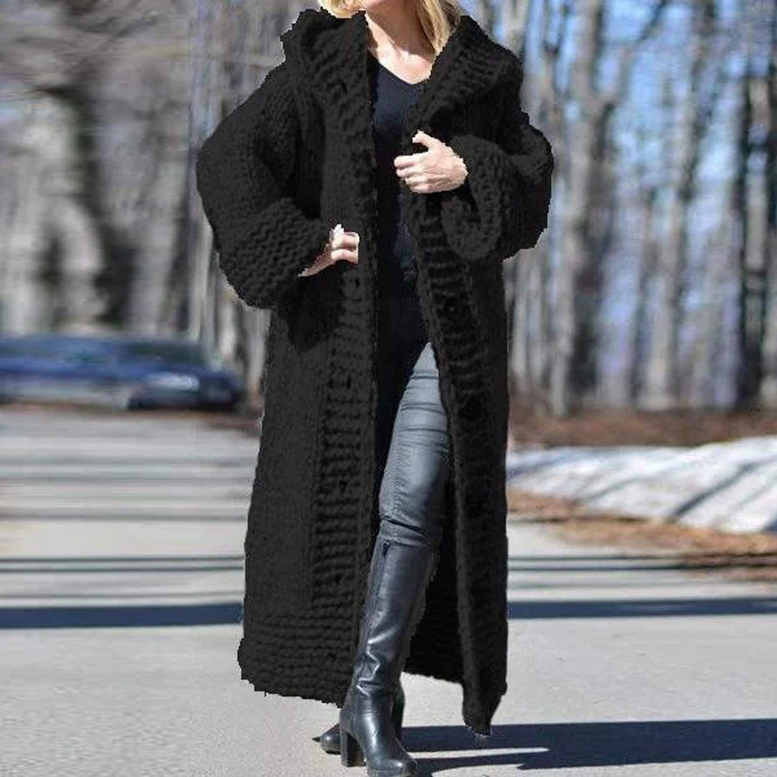 Heavyweight Oversized Hooded Sweater Cardigan - Chunky Knit Long Sleeve Open Front Jacket for Women | Cozy Winter Layering & Casual Streetwear Outfits