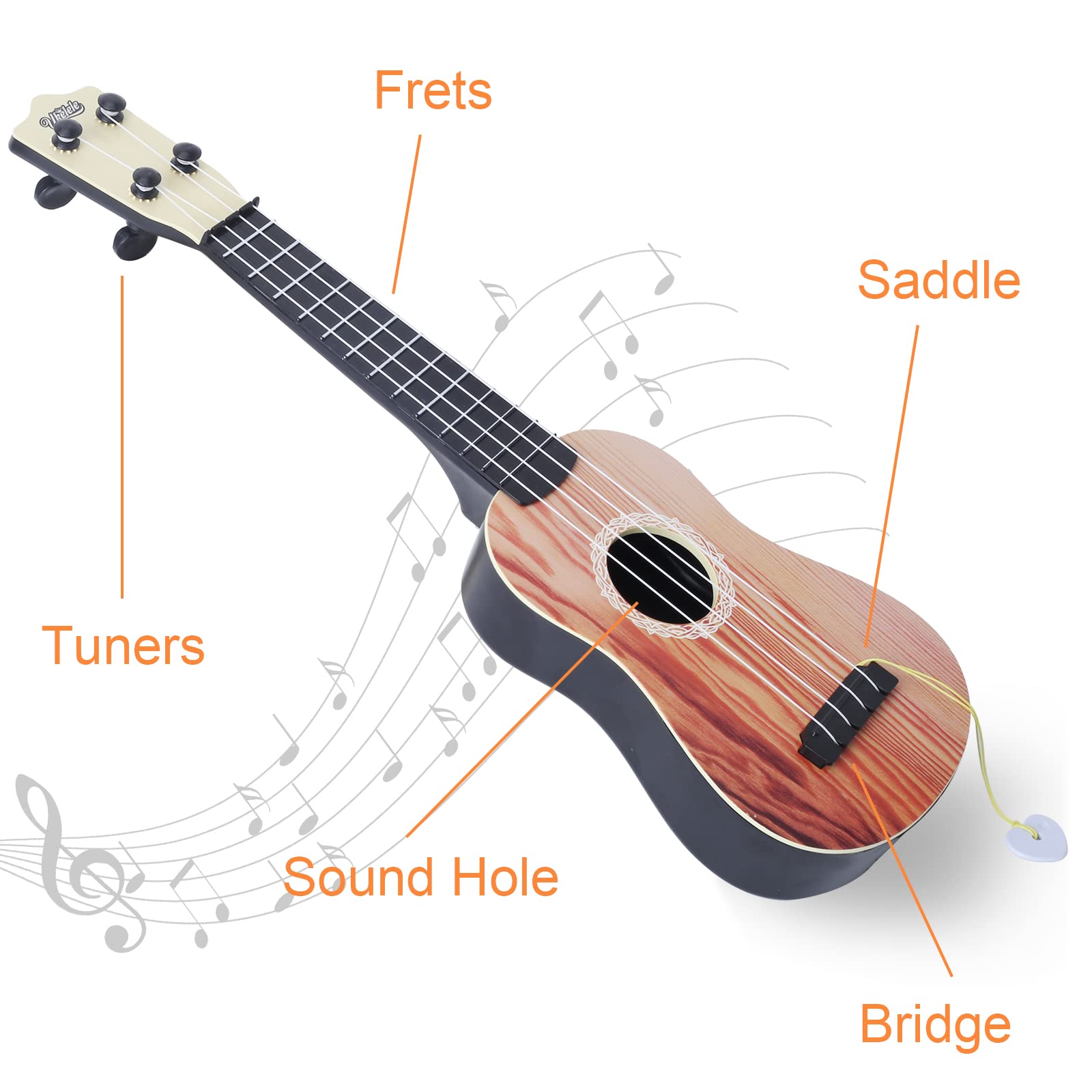 **YOLOPLUS+ 17 Inch Kids Ukulele Toy - 4-String Mini Guitar for Toddlers & Children - Brown Musical Learning Instrument for Early Education | Perfect for Birthday Gifts, Music Lessons & Playtime Fun**