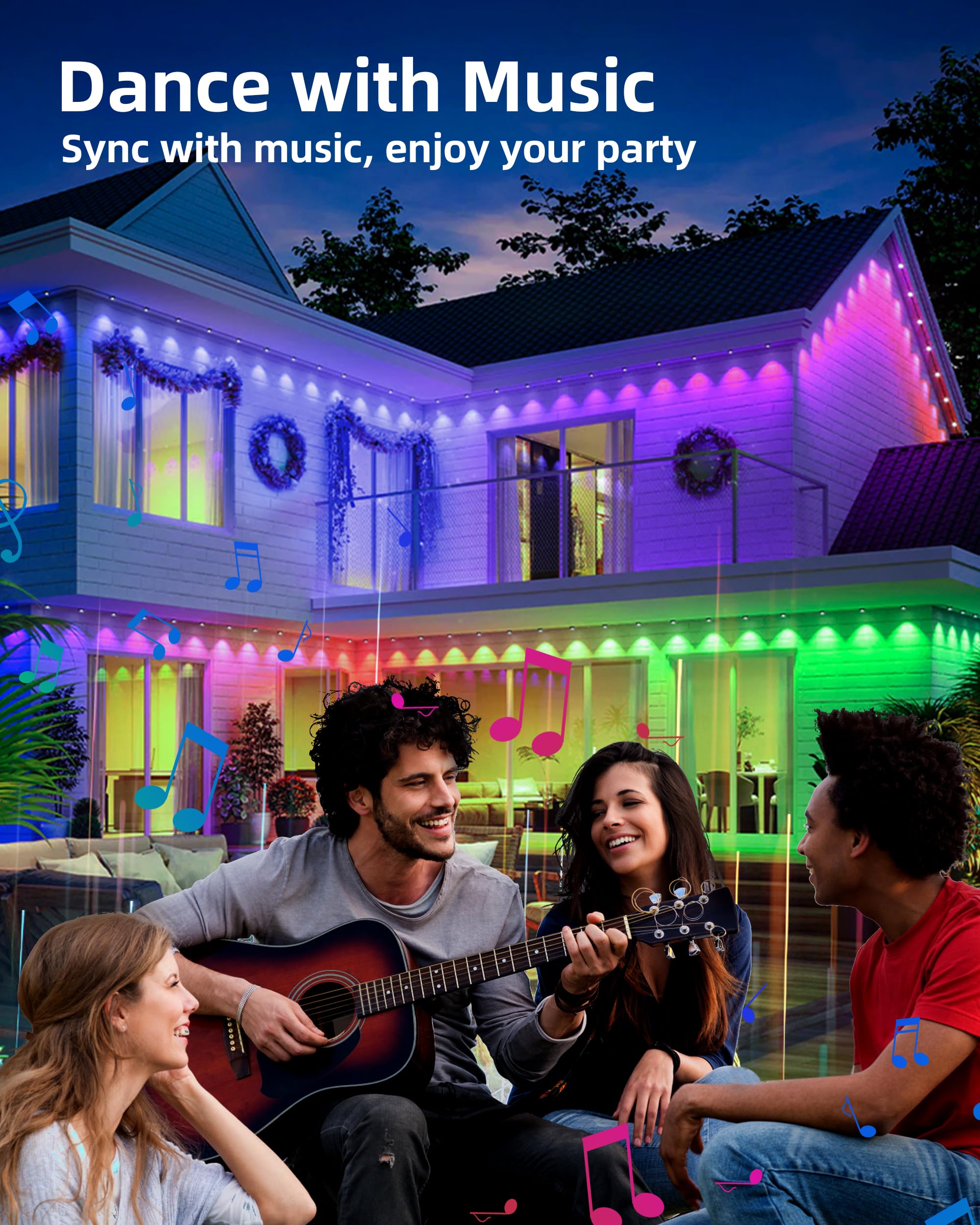 Smart LED Permanent Outdoor Lights - 111ft 72 RGB LEDs with App Control, DIY Scene Modes, IP65 Waterproof for Christmas, Holiday & Year-Round Decor - Perfect for Roofline, Garden, House Parties & Outdoor Events