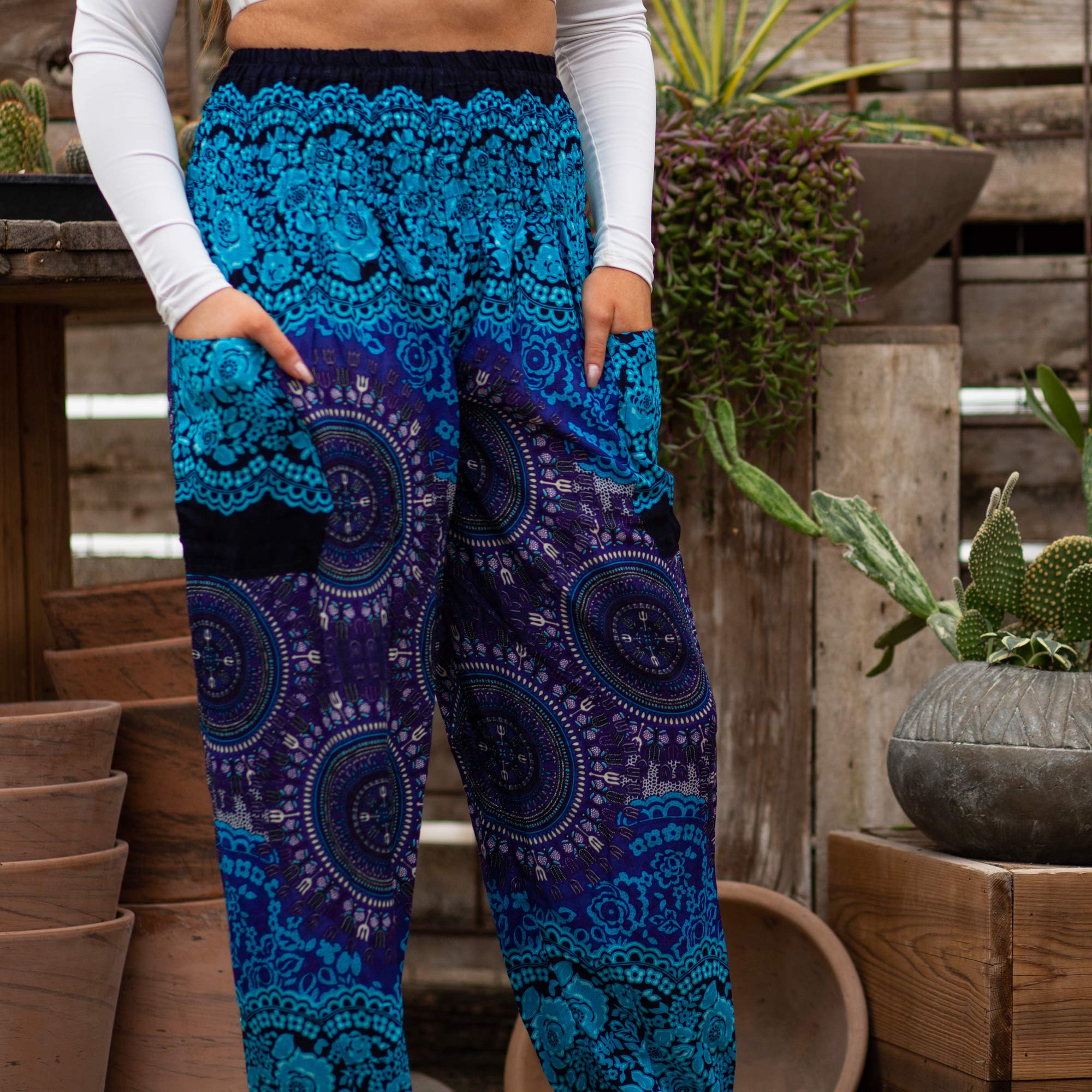 Happy Trunks Harem Pants for Women - Soft Yoga Pants with Pockets (Sizes S-XXL) | Hippie Boho Clothes | Perfect for Yoga, Beach Lounge & Festival Outfits