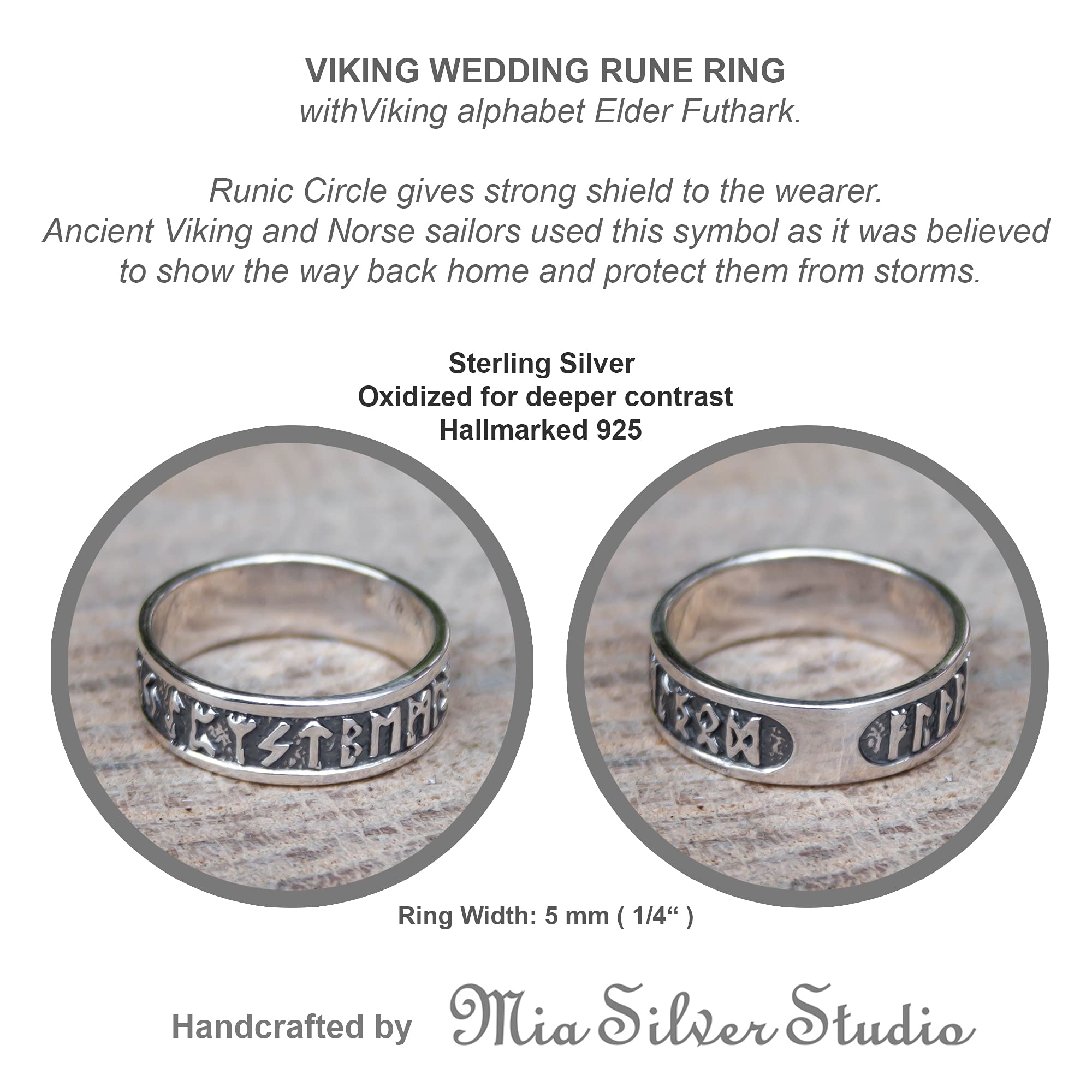Viking Rune Ring 925 Sterling Silver - Norse Elder Futhark Symbol Jewelry - Celtic Wedding Band & Pagan Gift for Men & Women - Perfect for Viking Enthusiasts, Historical Reenactments & Spiritual Ceremonies
