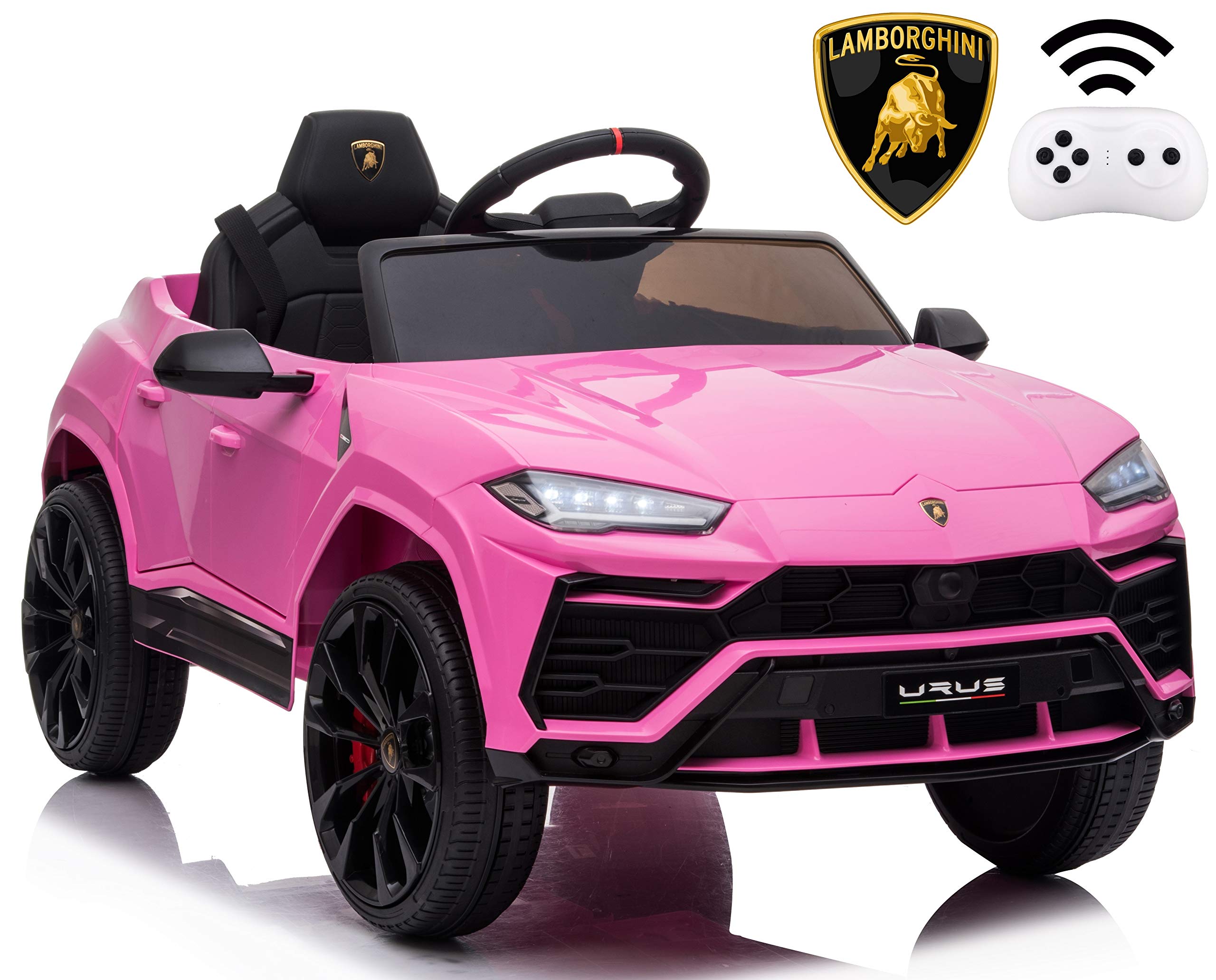 Licensed Lamborghini Urus 12V Electric Ride-On Car for Kids - Remote Control, LED Headlights, Music & 2 Speed Modes - Pink Battery-Powered Toy Truck for Boys & Girls | Perfect for Birthday Gifts, Outdoor Play & Driveway Fun