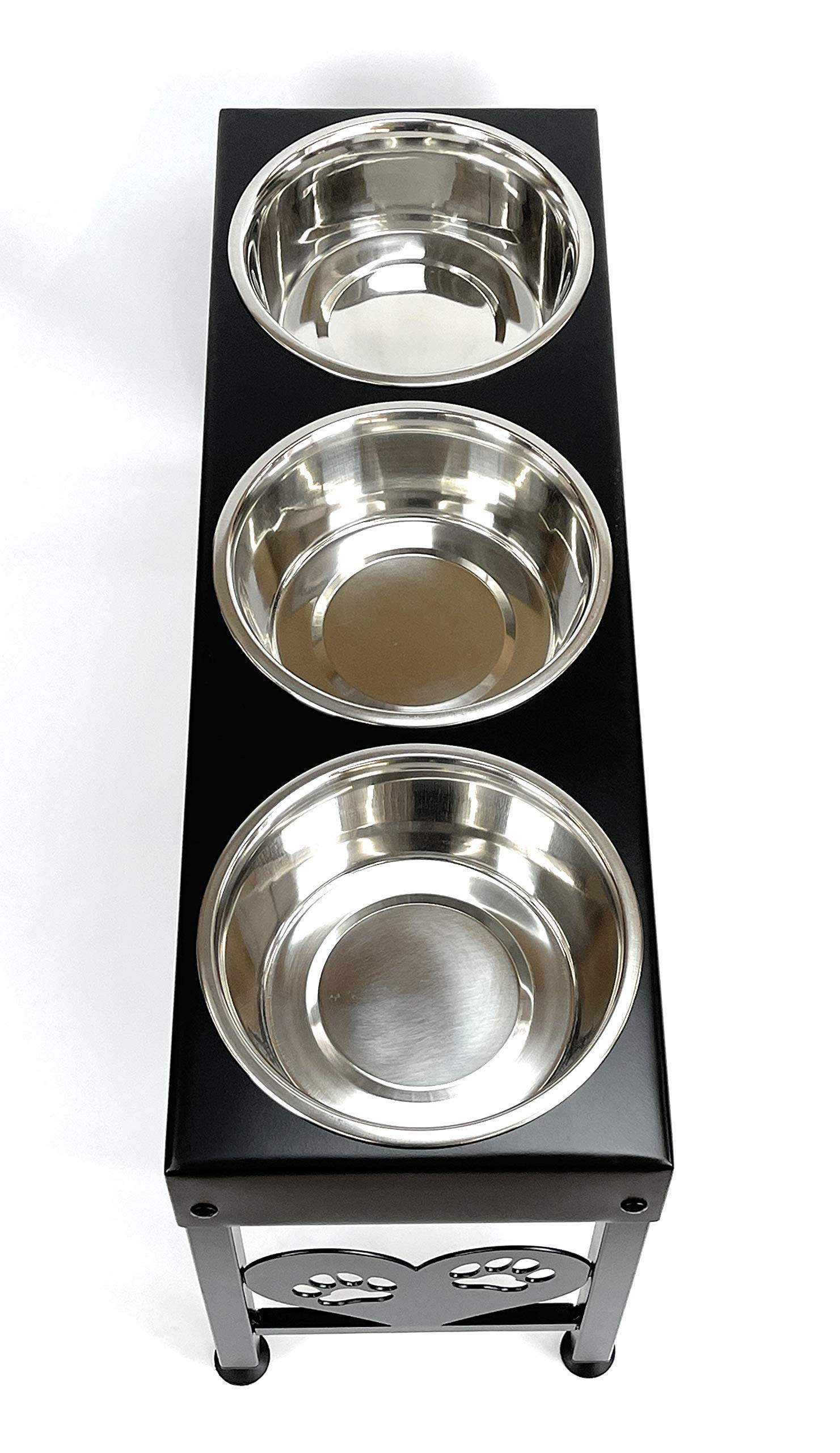 3 Bowl Dog Feeder Station - Triple 3 Quart Stainless Steel Bowls, 16 Inch Tall, Made in USA - Perfect for Multi-Pet Homes and Outdoor Feeding