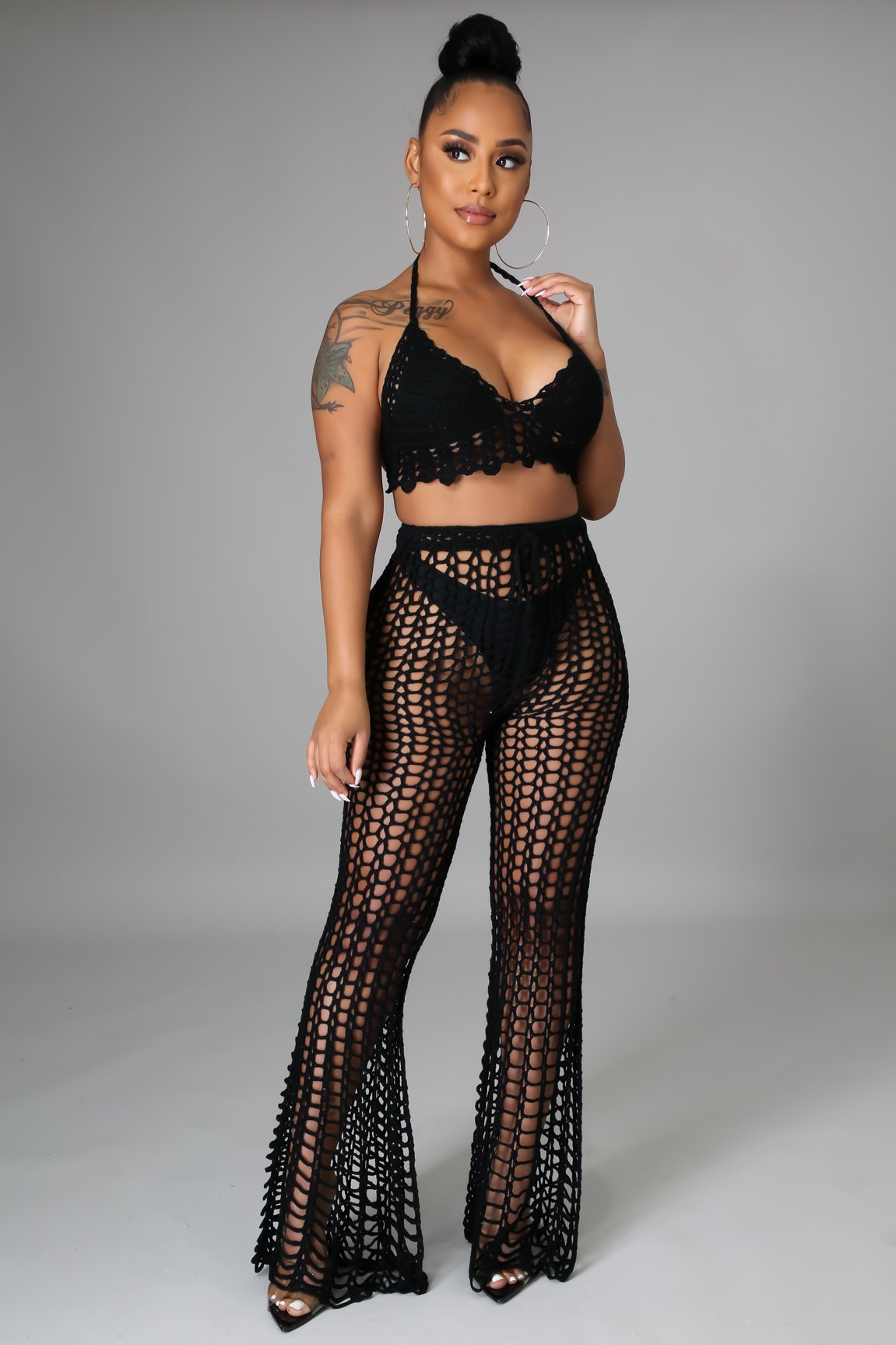 Black Beach Retreat 2 Piece Set - Women's Swimwear Cover Up & Sarong - Perfect for Poolside, Vacation, and Summer Getaways