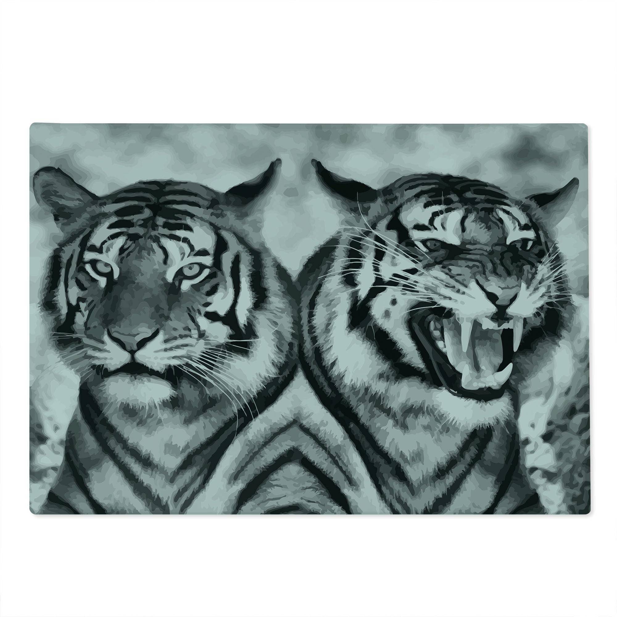 Ambesonne Savannah Cat Tempered Glass Cutting Board - Large Size with Fierce Wildlife Design, Pale Grey & Black - Perfect for Kitchen Prep, Charcuterie Serving & Decorative Display