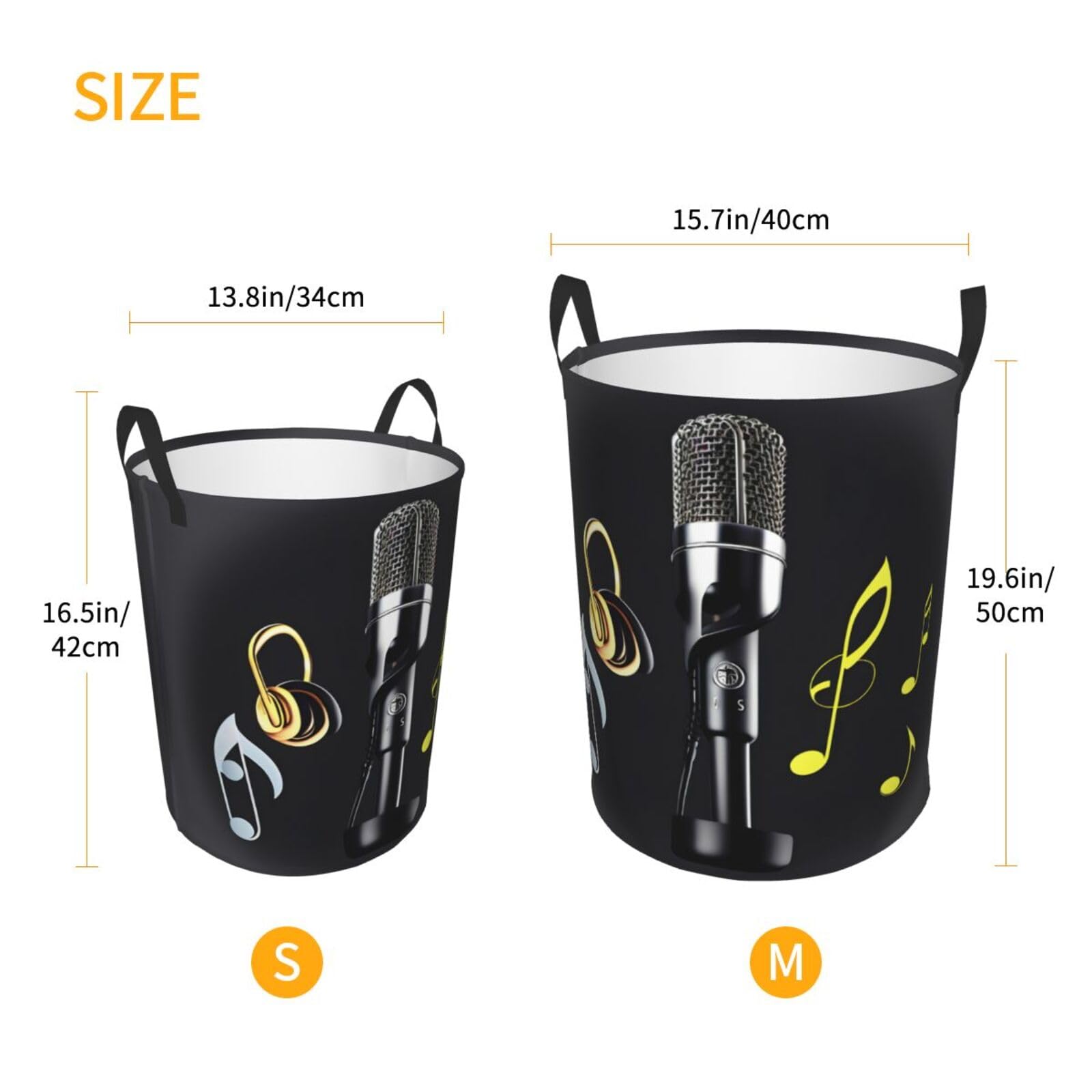 Round Laundry Hamper with Musical Notes & Handles - Perfect for Bedroom, Home Organization | Stylish & Functional Storage Basket for Clothes, Toys & More