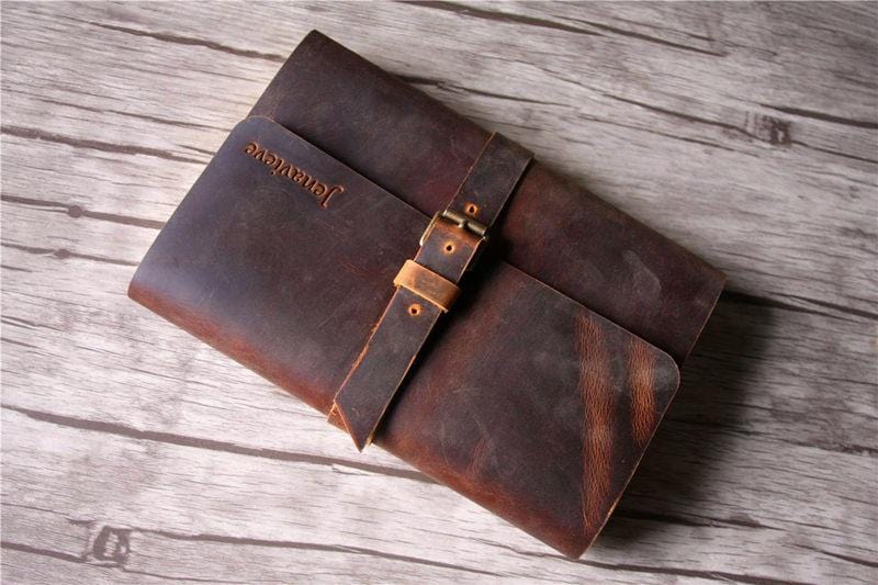 Premium Brown Leather Notebook Folder with Buckle Closure - Stylish & Durable for Office, School, and Journaling