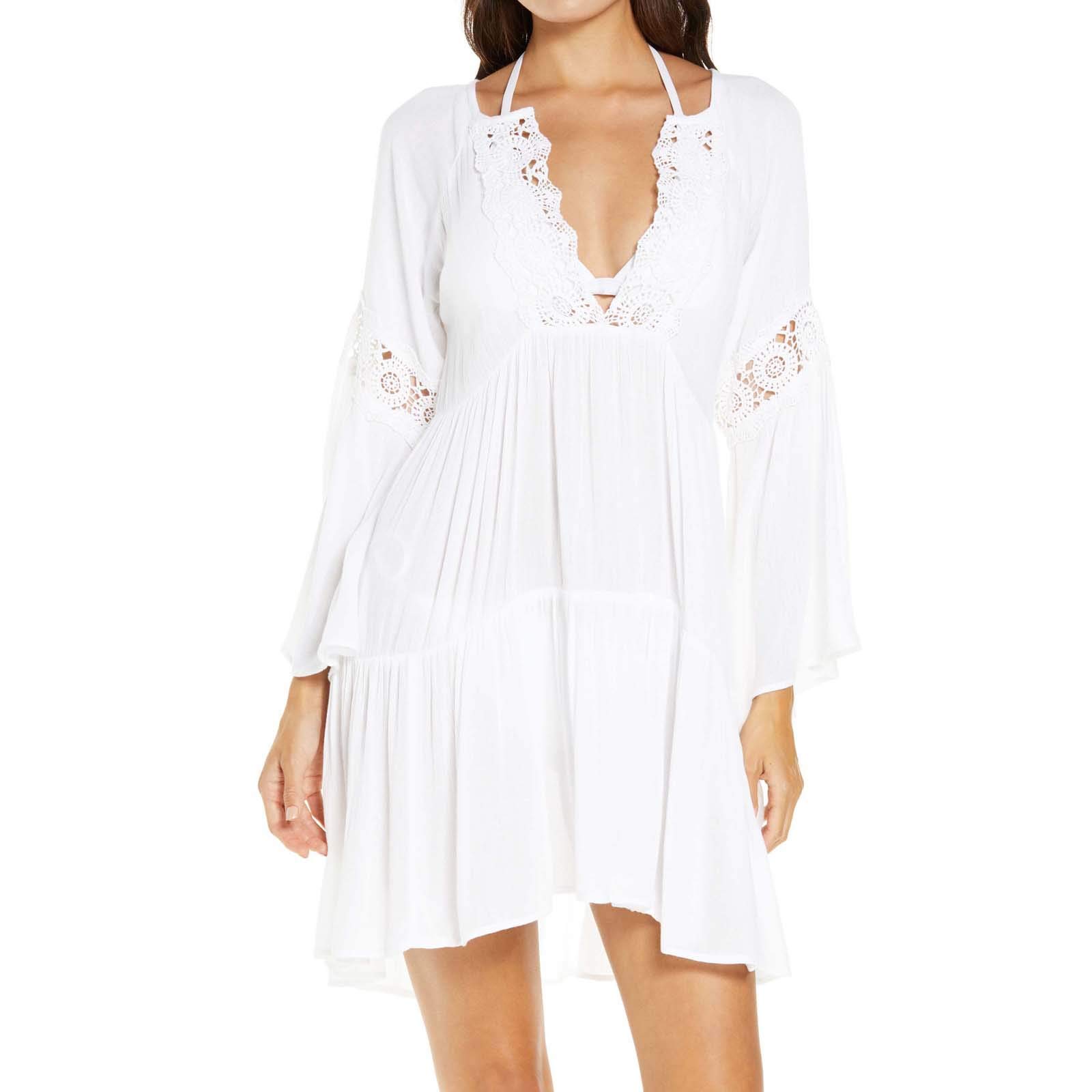 MAGAO Women's Flared Sleeve V-Neck Swimsuit Cover Up Dress - Lightweight Summer Beach Coverup for Pool, Vacation & Resort Wear