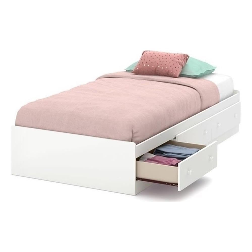Rosebery Twin Size Kids Platform Bed with 3 Drawers Under Bed - Wood Slat Support, No Box Spring Needed - White - Perfect for Small Bedrooms & Kids' Rooms
