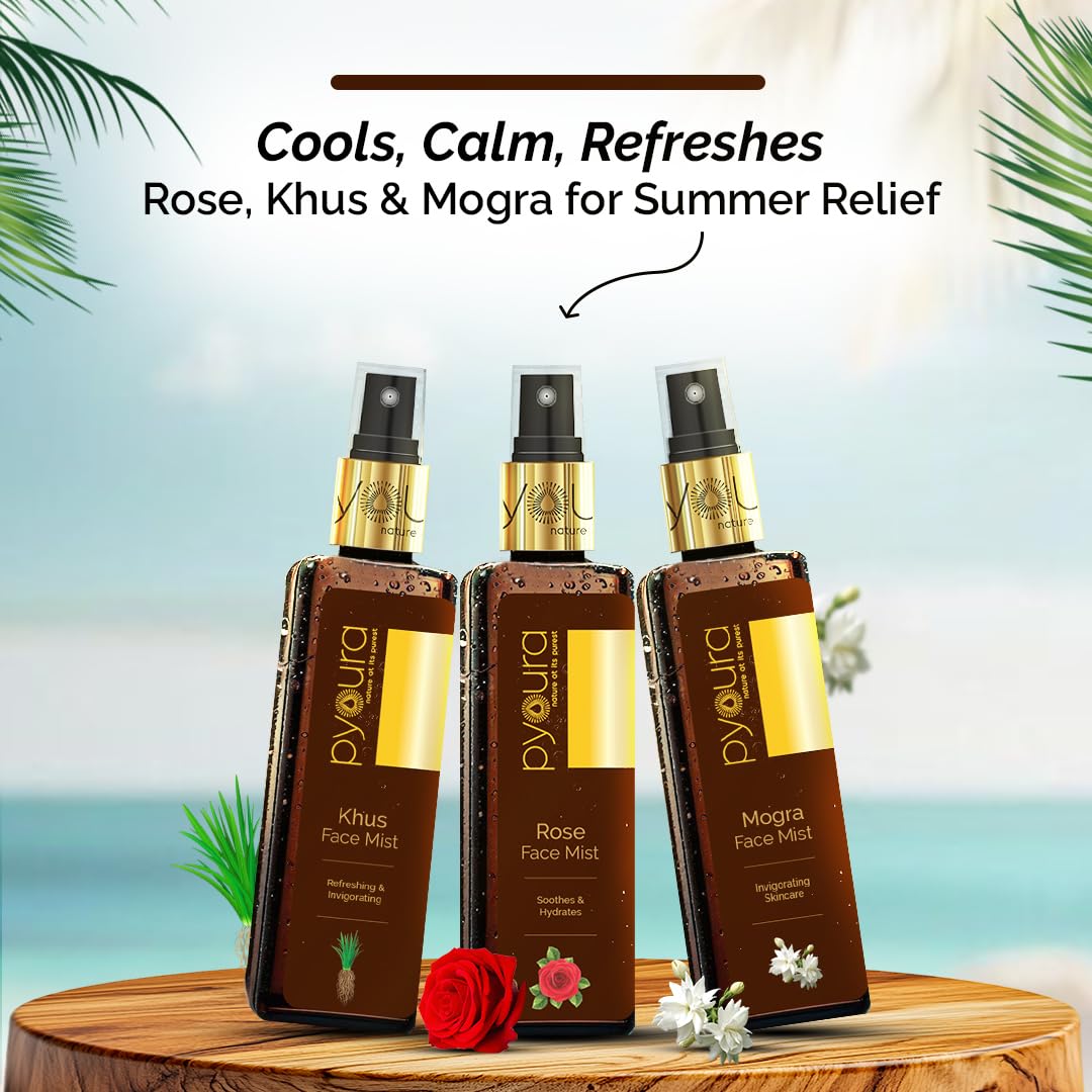 PYOURA Natural Khus Face & Body Mist 100ml - Instantly Cooling & Refreshing for Summer Heat Relief | 100% Pure Vertiver Perfume, No Chemicals | Perfect for Outdoor Activities, Yoga & Travel