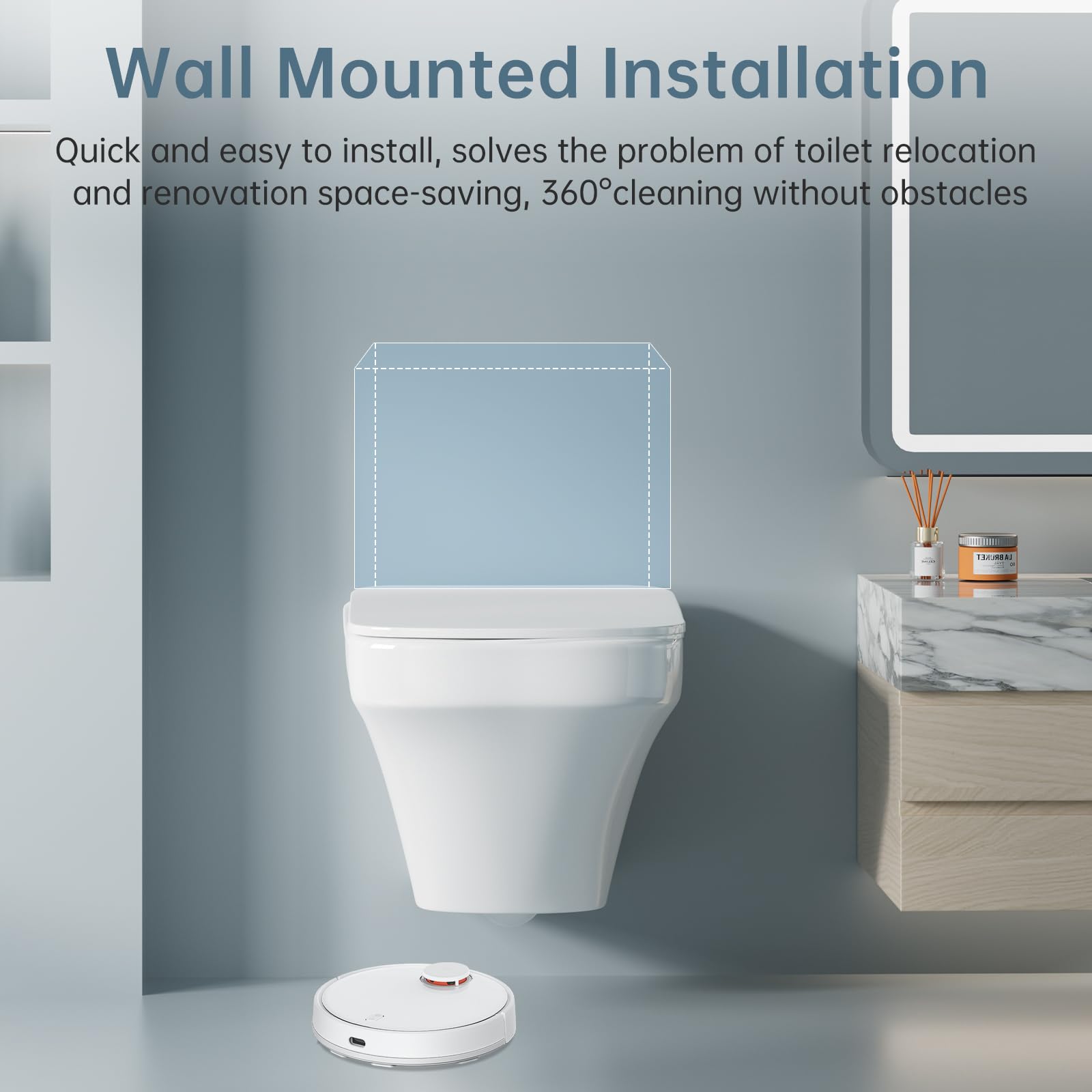 Wall Mounted Toilet Bowl - Modern Square One Piece Wall Hung Toilet with Soft Closing Seat, Rear Outlet Design for Bathroom (Tank & Bracket Not Included) | Perfect for Small Bathrooms, Luxury Homes & Commercial Spaces